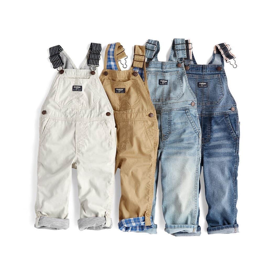 のインスタグラム：「Which new pair is your favorite (over all?!) We’re getting our favorite #oshkoshoveralls and pics ready... stay tuned! #oshkoshturns125」