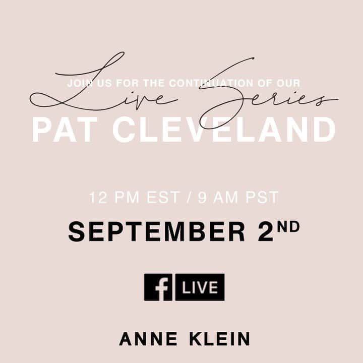 のインスタグラム：「Remember to tune in to Episode 09 of our #WomenWhoDo series TOMORROW, September 2nd, at 12pm EST / 9am PST on Facebook Live! Join us as we sit down with American Supermodel, Muse, and Icon, @patcleveland. We'll be discussing how the fashion industry has changed over the decades, and how Anne Klein influenced the business years ahead of her time. Hosted by Anne Klein's granddaughter, @jesse_gre. Don't forget to RSVP in our stories. We're so excited for you to join us!」