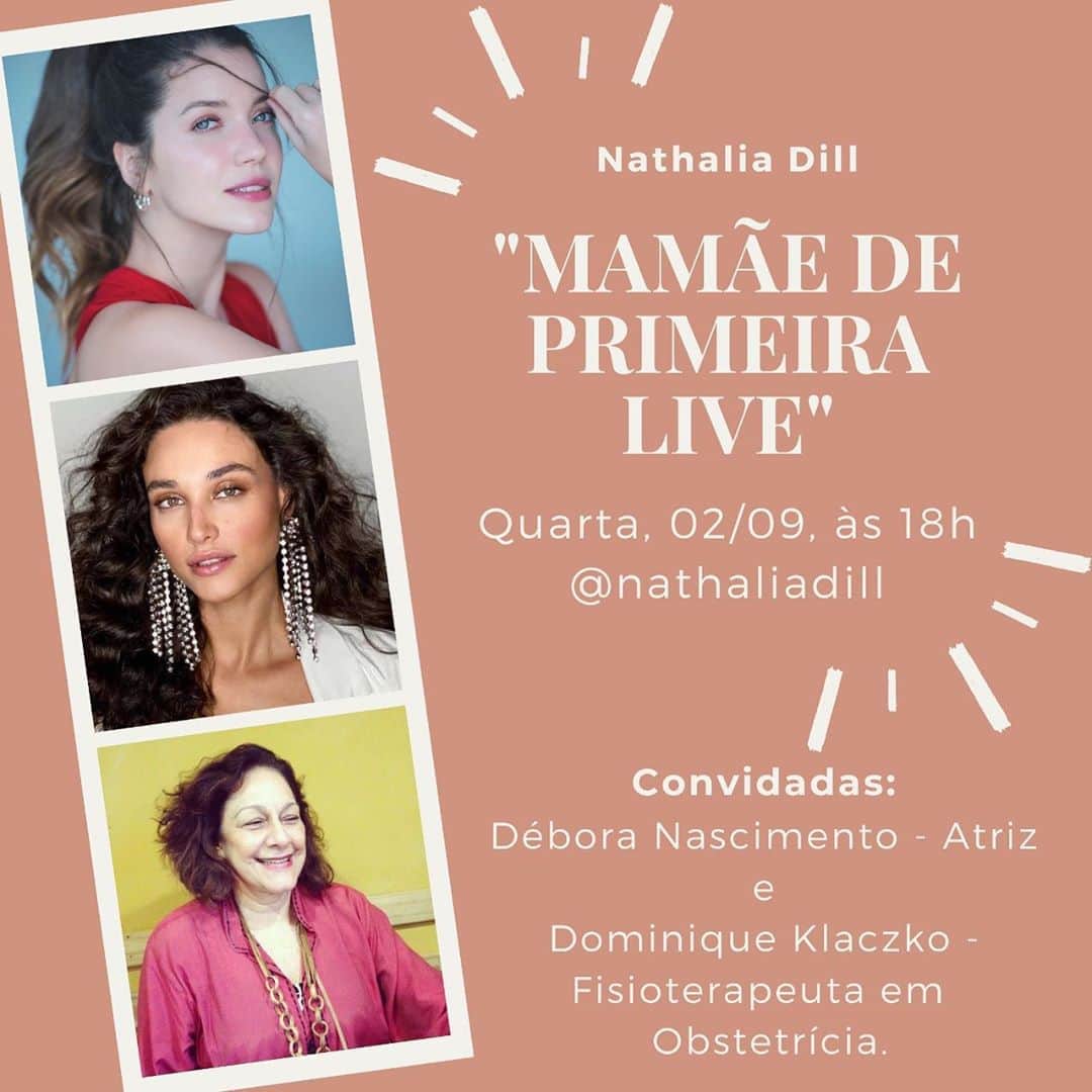 ナタリア・ディルのインスタグラム：「Amanhã é dia de #MamãedePrimeiraLive! @debranascimento e @dominiqueklaczko serão minhas convidadas pra esse papo sobre mãe, maternidade, parto e muito mais. Já tem pergunta? Então coloca aqui nos comentários, que eu vou fazer elas e outras mais amanhã durante a live. Espero vocês às 18h!」