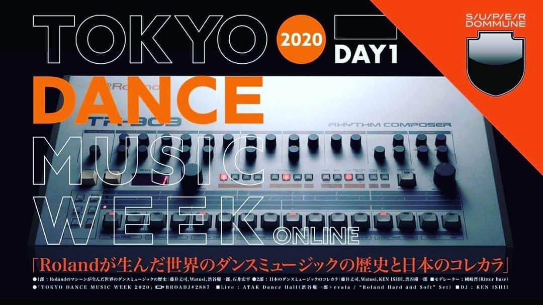 渋谷慶一郎のインスタグラム：「9/7(月)、ひさしぶりに @evalaport とATAK Dance Hall、Dommuneで復活します。この日、Rolandの日なんで僕は808持ち込みます。國崎さん司会で @_kenishii_ 先輩達とダンスミュージックの未来についてトークも。飛ばしていきますっ🧚 ■開催日時：9月7日(月）19時〜24時  開催場所 : S/U/P/E/R DOMMUNE :  www.dommune.com  ■タイトル：【TDMW2020 Day1 】 "Rolandが生んだ世界のダンスミュージックの歴史と日本のコレカラ” 出演 : 藤井丈司（音楽プロデューサー）／KEN ISHII（テクノアーティスト／DJ）／渋谷慶一郎（電子音楽アーティスト）／ 石井宏平（Roland ／リモート参加）／Watusi（音楽家 / TDMW実行委員）  モデレーター :  國崎晋 (Rittor Base)  1部 : 19時〜  カンファレンス: Rolandのマシーンが生んだ世界のダンスミュージックの歴史  司会 : 國崎晋  出演 : 藤井丈司／渋谷慶一郎／石井宏平／Watusi 2部 : 20時45分〜  カンファレンス: 日本のダンスミュージックのコレカラ  司会 : 國崎晋  出演 : 藤井丈司／渋谷慶一郎／KEN ISHII／Watusi 3部 : 22時15分〜  Live : ATAK Dance Hall (渋谷慶一郎＋evala / "Roland Hard and Soft” Set） DJ : KEN ISHII  HP: https://tokyodancemusicweek.com/ https://bit.ly/32IlnMK」