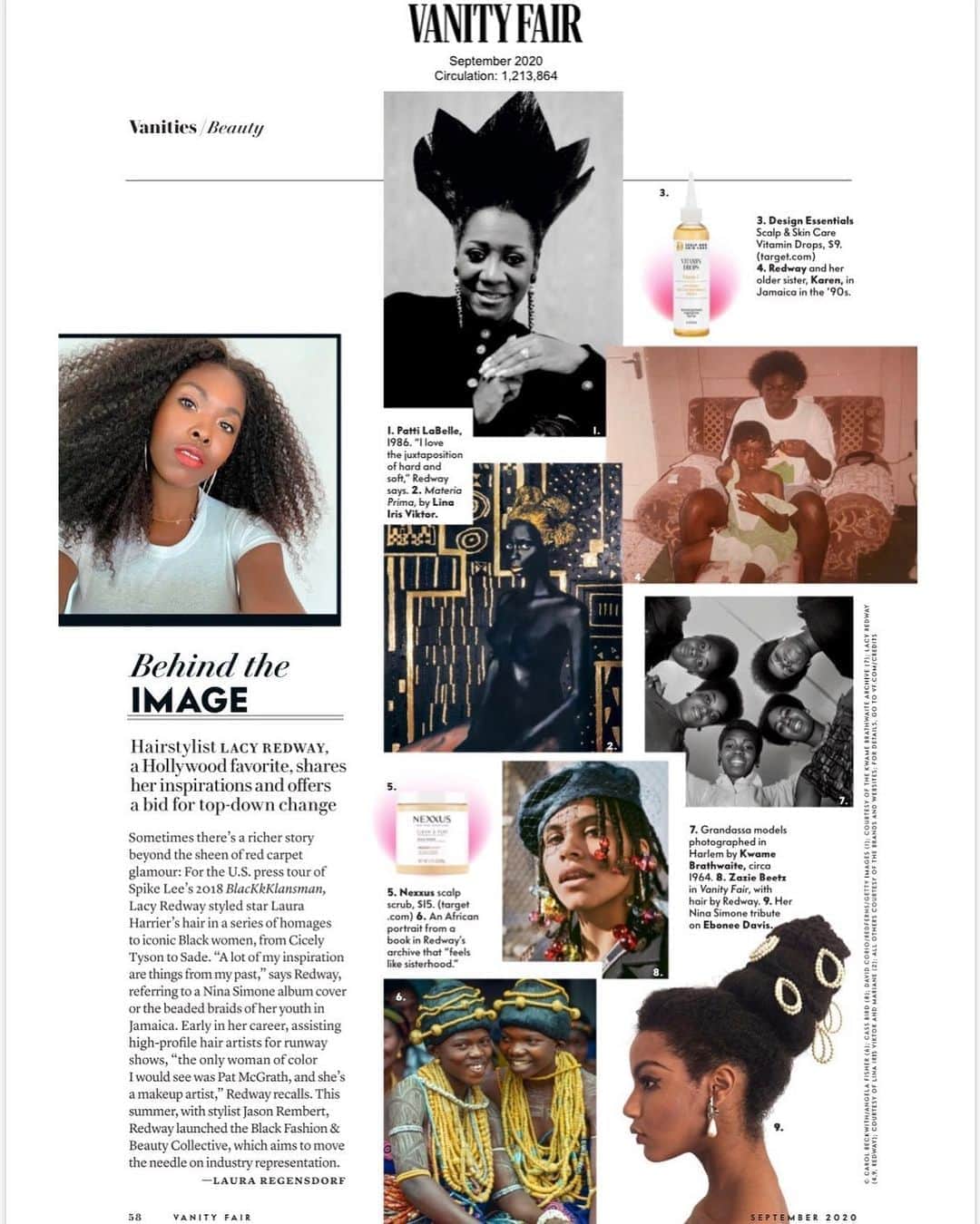 Lacy Redwayさんのインスタグラム写真 - (Lacy RedwayInstagram)「@vanityfair approached me to curate a page in their September issue .   Naturally a celebration of  black hair would be  all over my mood board .   The little girl getting her hair braided on the right side of the page is ME ☺️ by my sister Karen . 🥰  Thank you for this privilege @vanityfair  magazine . 🙏🏾  Pick up your copy now ...and pinch me  while you’re at it . WHOA! 🤯  @lauraregensdorf  you are an angel . 😇 🙏🏾」9月2日 9時22分 - lacyredway
