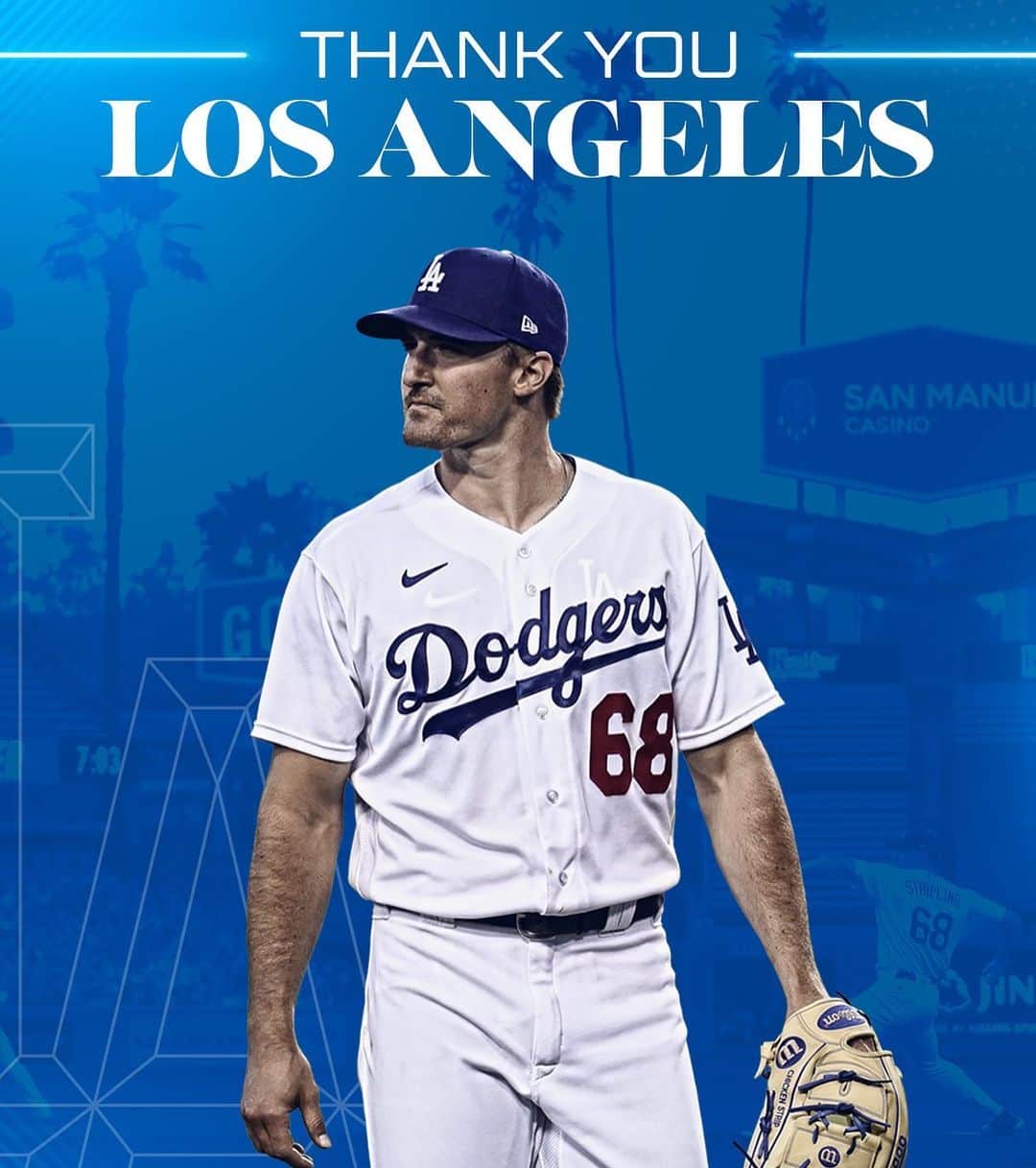 ロス・ストリップリングのインスタグラム：「THANK YOU to the entire Dodgers organization and everyone I have met since being drafted. It has been an honor to wear a Dodger uniform for the last 5 seasons.  Shelby and I have been very fortunate to make amazing memories and lifelong friendships over the years. We will cherish our time in Los Angeles forever and would like to thank you for welcoming us with open arms.   I was lucky to be apart of a very special team and compete with some of the best in baseball. Thank you to my teammates, the city of Los Angeles, and the Dodger fans for making my time as a Dodger so memorable.   As I embark on a new chapter, I look forward to the exciting adventure ahead with the Toronto Blue Jays. It’s an organization with a bright future and I can’t wait to be apart of it! Go Jays!」