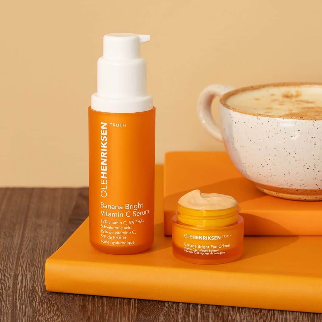 のインスタグラム：「We love these two a latte ☕ ✨ Get brighter, bouncier skin with Banana Bright Vitamin C Serum ✨ Color-correct and illuminate the entire eye area with Banana Bright Eye Crème  Who else loves these two together? #FallForVitaminC」