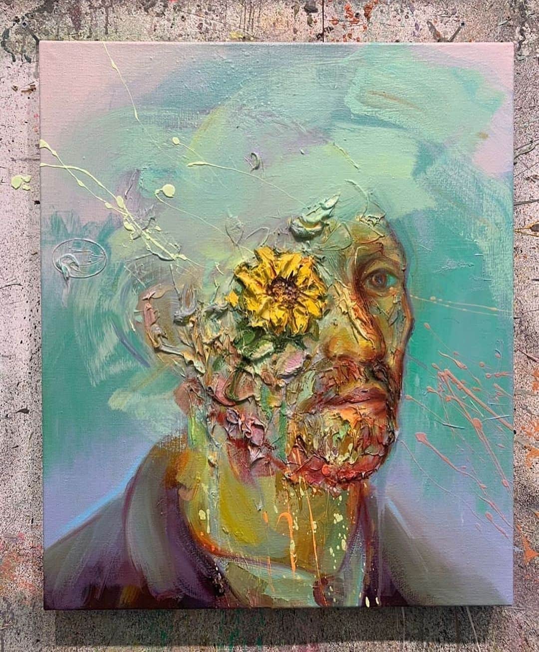 ジョシュ・ブローリンさんのインスタグラム写真 - (ジョシュ・ブローリンInstagram)「Painting may start with one idea and evolve into another. An intuitive sense of whether it is going ‘well’ or just the fact that that day is what it is and the brush has you by a leash and in this particular case Van Gogh has you by the ear and doesn’t feel like being seen today and would like to hide behind one of his belovéd sunflowers inside a veil of a moonless night. The mind trips and the hands follows and the talent dictates and at some point it all has to end, to conclude.  @mathieulaca revealed this process to me and while I love the initial intention what I purchased is just that: layered. I will always now see what lies beneath — or what layeth beneath. ❤️」9月3日 0時15分 - joshbrolin