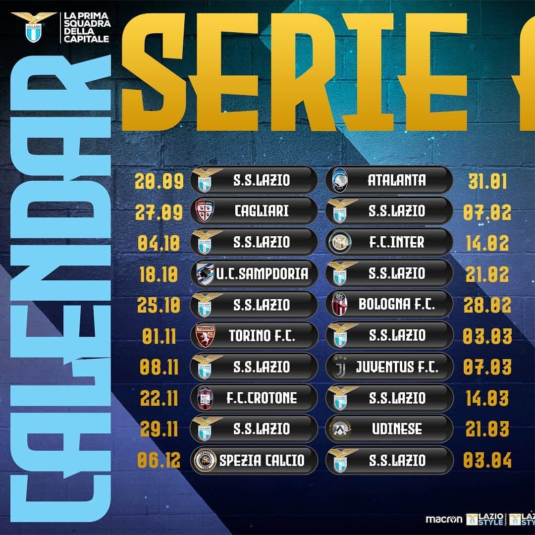 SSラツィオさんのインスタグラム写真 - (SSラツィオInstagram)「📅 Our 2020/21 Serie A TIM fixtures!   #CMonEagles 🦅」9月2日 19時25分 - official_sslazio