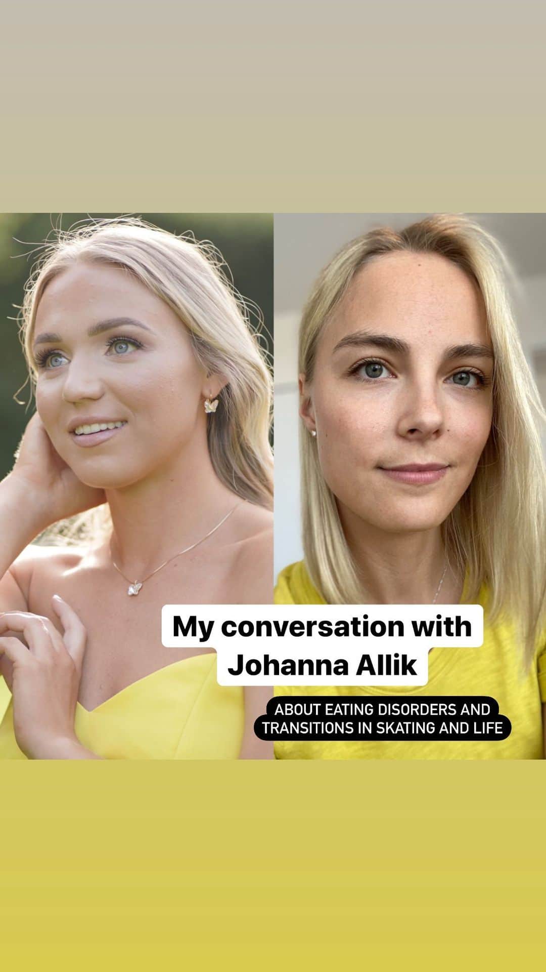キーラ・コルピのインスタグラム：「💛💛💛 Thank you for sharing your story Johanna so honestly and shedding light on many important things 🙏🏼  #eatingdisorderrecovery #figureskating」