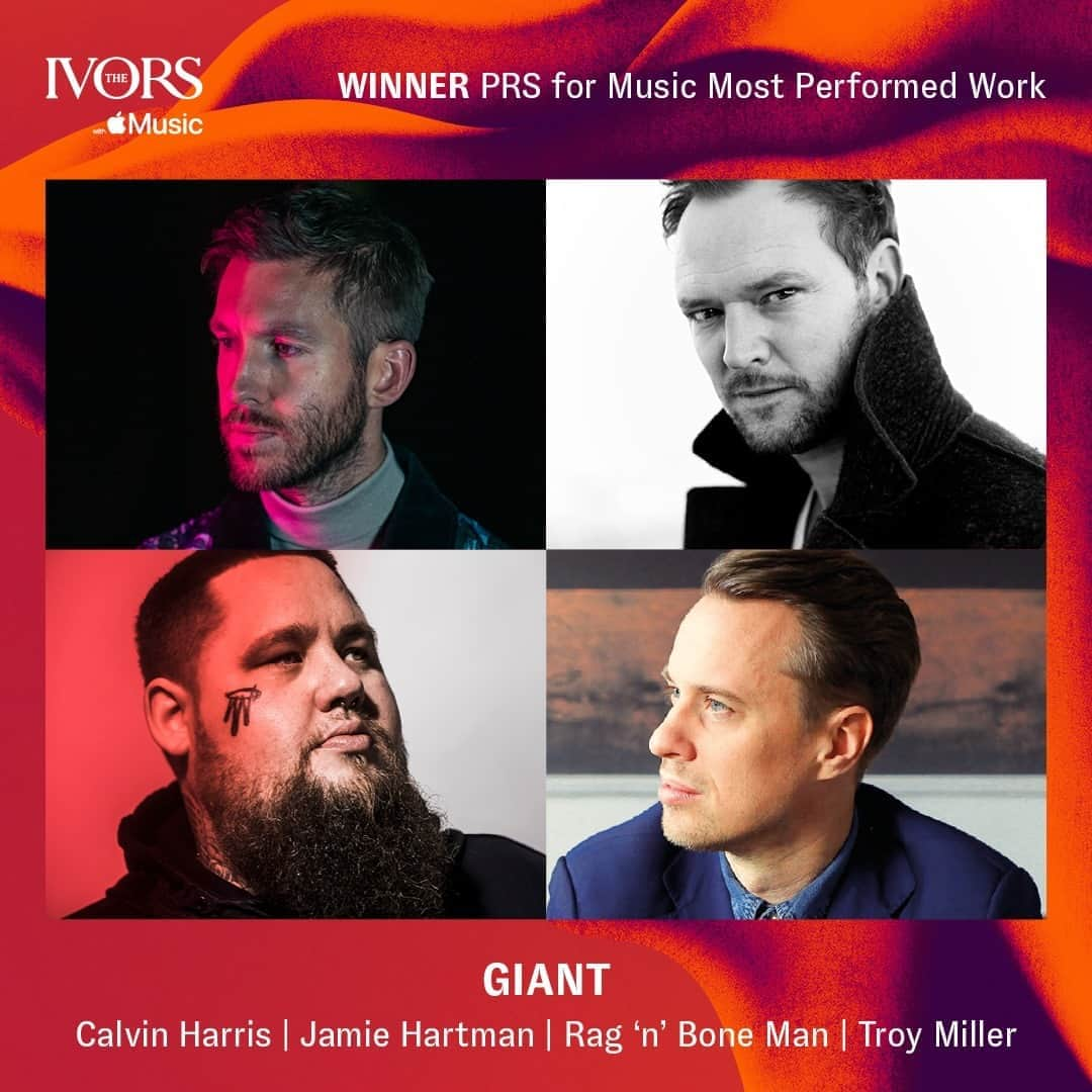 PRS for Musicさんのインスタグラム写真 - (PRS for MusicInstagram)「Congratulations @CalvinHarris, @bensbrother1, @ragnbonemanuk & @troy__miller - winners of this years PRS for Music Most Performed Work with 'Giant' at #TheIvors 2020.  @ivorsacademy @AppleMusic」9月2日 20時08分 - prsformusic