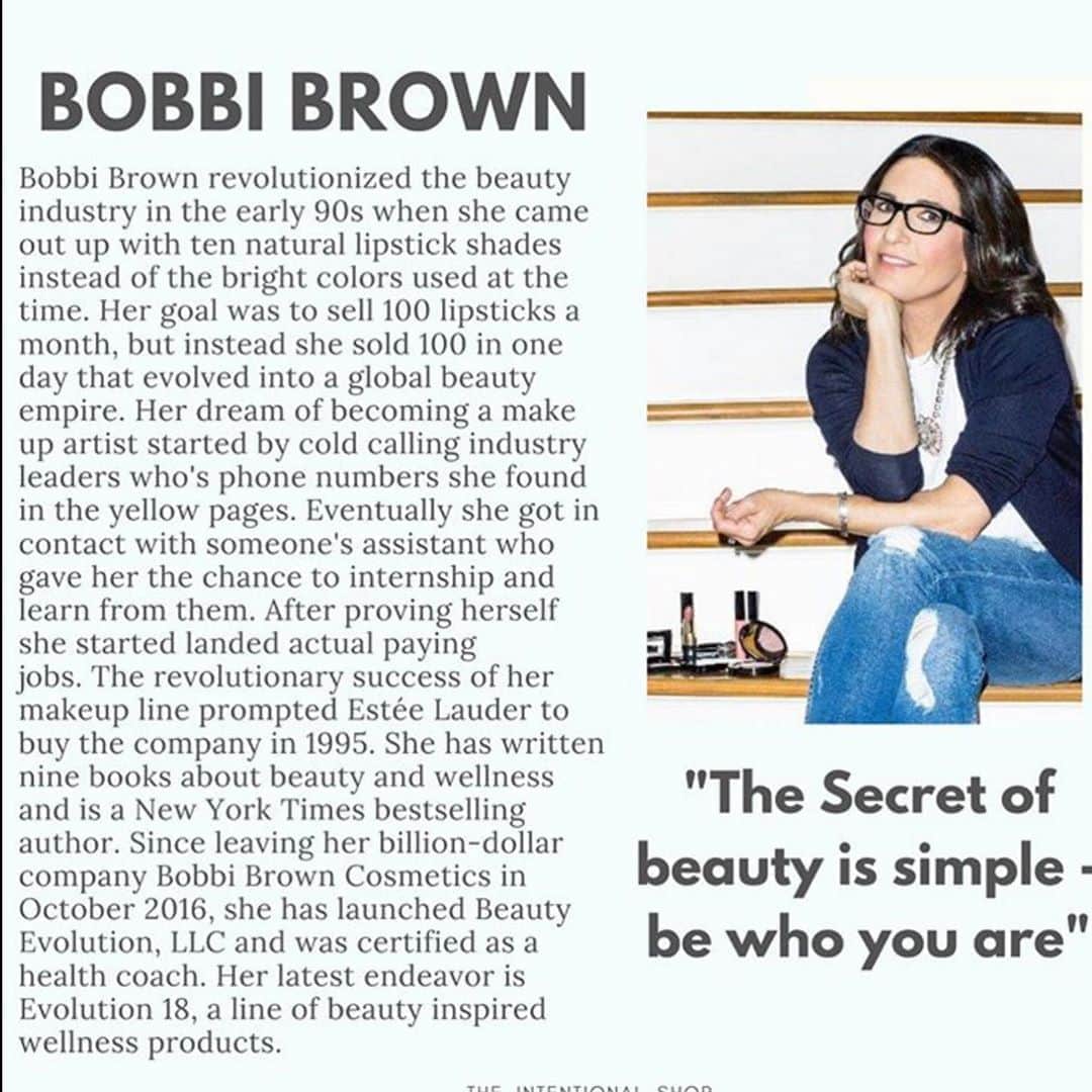 ボビー・ブラウンのインスタグラム：「I love to retell my story how I did it to inspire and empower anyone to believe in themselves. I was a B high school student with strong A’s in creative and strong D’s in Math Been trying things and figuring it out for decades. Work, motherhood , makeup ..... still at it. So peeps keep going, work hard , don’t be afraid and be ready to pivot and go for it. #whynot #whatif Thanks for the shout-out  @the _intentional_shop Photo @benritterphoto」