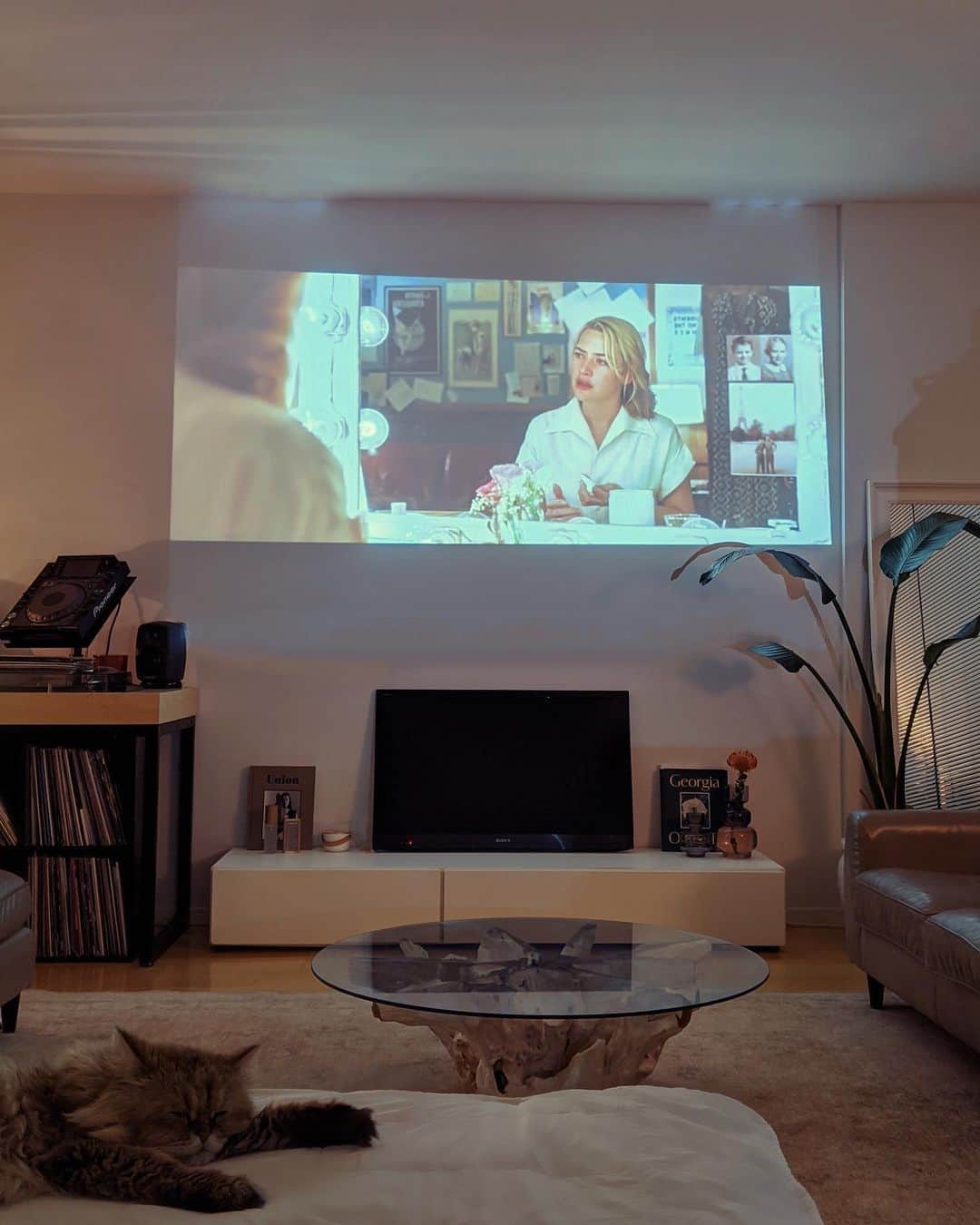 のインスタグラム：「Movie night 📽 よく働いた日の夜は映画観てとことんリラックス 今夜はケイトとレオの「Revolutionary Road」」