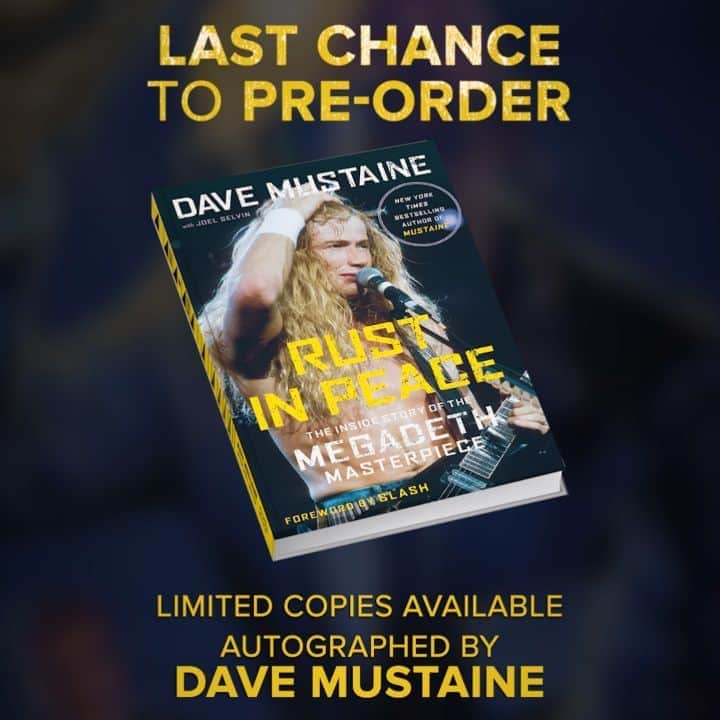 のインスタグラム：「Less than one week before the release of Dave Mustaine’s new autobiography, RUST IN PEACE. Limited edition autographed copies and bundles still available. Pre-order now! rustinpeace.shop.musictoday.com (link in bio)」