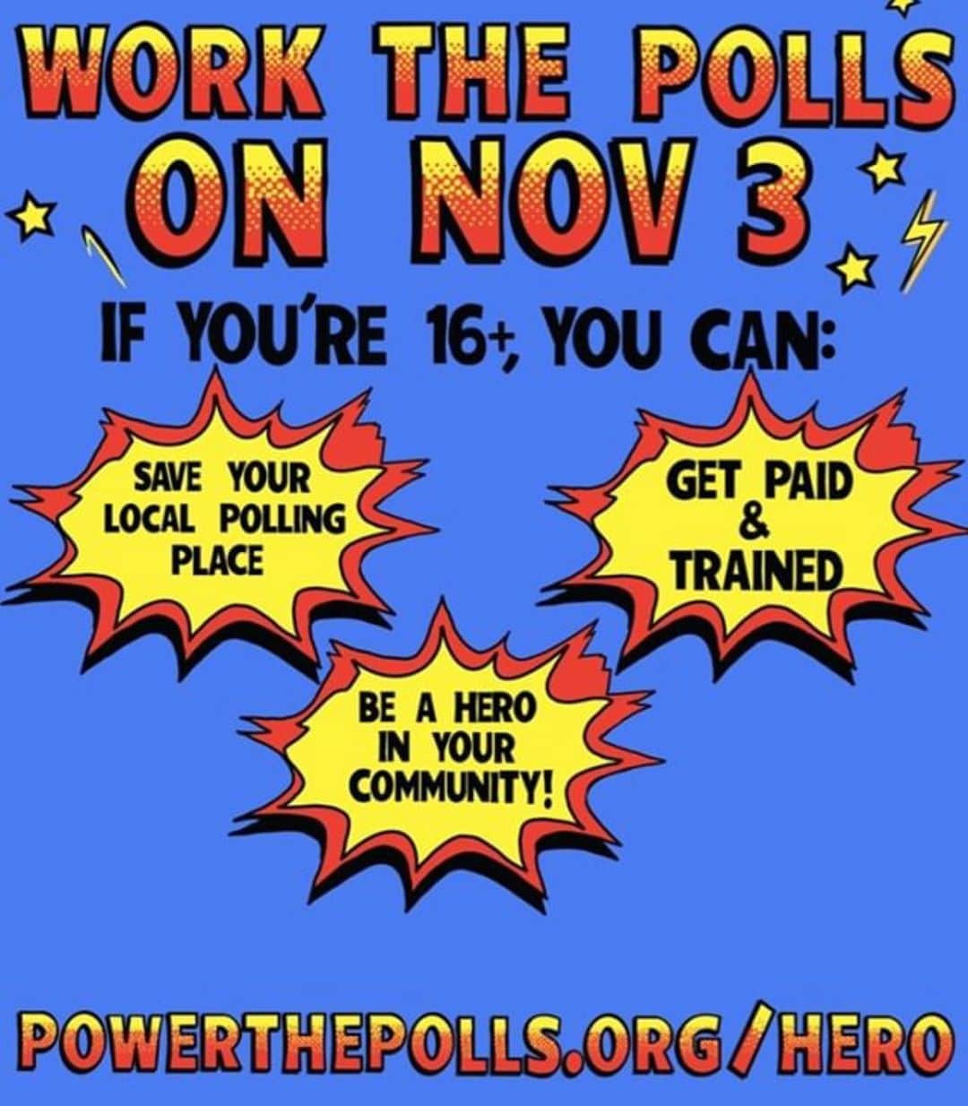 マイケル・トレイナーさんのインスタグラム写真 - (マイケル・トレイナーInstagram)「Save Democracy!! Get Paid!! Then buy a cape, ‘cause you’ll be a HERO!! 🇺🇸 Don't let your local polling place close! If you're over 16, sign up TODAY to be a poll worker at powerthepolls.org/hero & share!  You not only get paid for your heroic work, but you'll help end the national poll worker shortage we're facing in 2020. Everyone gets free PPE too.  If we don't recruit more people, many polling locations will close! Please help reach our goal of signing up 250,000 poll workers. You'll be a hero in your community by protecting the right to vote for your neighbors. Join the movement and be a #pollhero today!」9月3日 7時20分 - traynorland