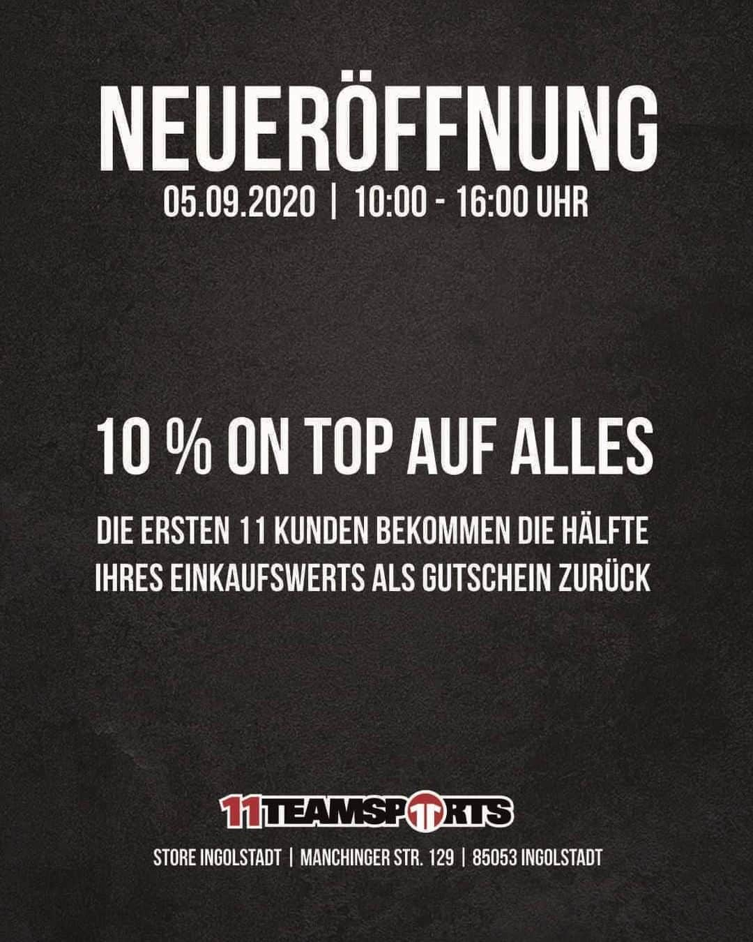 FCインゴルシュタット04さんのインスタグラム写真 - (FCインゴルシュタット04Instagram)「⚠️ Sport-Hütte ➡️ @11tsingolstadt 🤩 In doppelter Hinsicht stets an der Seite der #Schanzer ⚫️🔴 Kommt am 5.9.2020 zur Neueröffnung in den gewohnten Räumlichkeiten & holt euch den Extra-Rabatt! ✌️🏠 ___ Inklusive Mega-Aktion für die ersten 11 Kunden! 😳👆 . . #SportHütte #schanzerdassindwir #Schanzerfürimmer #Ingolstadt #FCI #FCIngolstadt #soccer #fussball #football #3liga #fu3bal #gemeinsam #miteinander #immerweiter #zamhoidn #team #Familie #einfachkriegstduwoanders #11Teamsports #New #Neueröffnung #Nachbar #Manchingerstraße #Dahoam #Servus #Opening #rabatt #Sale #kommtrum @11teamsports」9月3日 18時55分 - dieschanzer