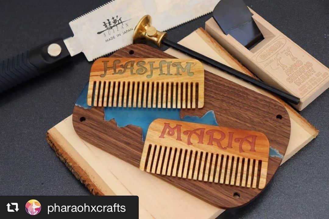 SUIZAN JAPANさんのインスタグラム写真 - (SUIZAN JAPANInstagram)「So cute❣️﻿ ﻿ #repost📸 @pharaohxcrafts﻿ 2 toddler/baby combs cherry wood (resin inlay and glowing in dark with UV color change) & a natural antistatic matt finish with a smooth surface and fine sanding #CAD_CAM #cnc #engraving #calligraphy #resinart #handcrafted #resinjewelry #DIYer #wood_crafts #graffitiresin #stab_resin #woodworking #woodcarving #woodturning #stabilizedwood #alumilite #stabilizedburl #wooden_accessories #handmadeaccessories #epoxy #epoxyresin #penturning﻿ ﻿ #suizan #suizanjapan #japanesesaw #japanesesaws #handsaw #pullsaw #ryoba」9月3日 13時39分 - suizan_japan