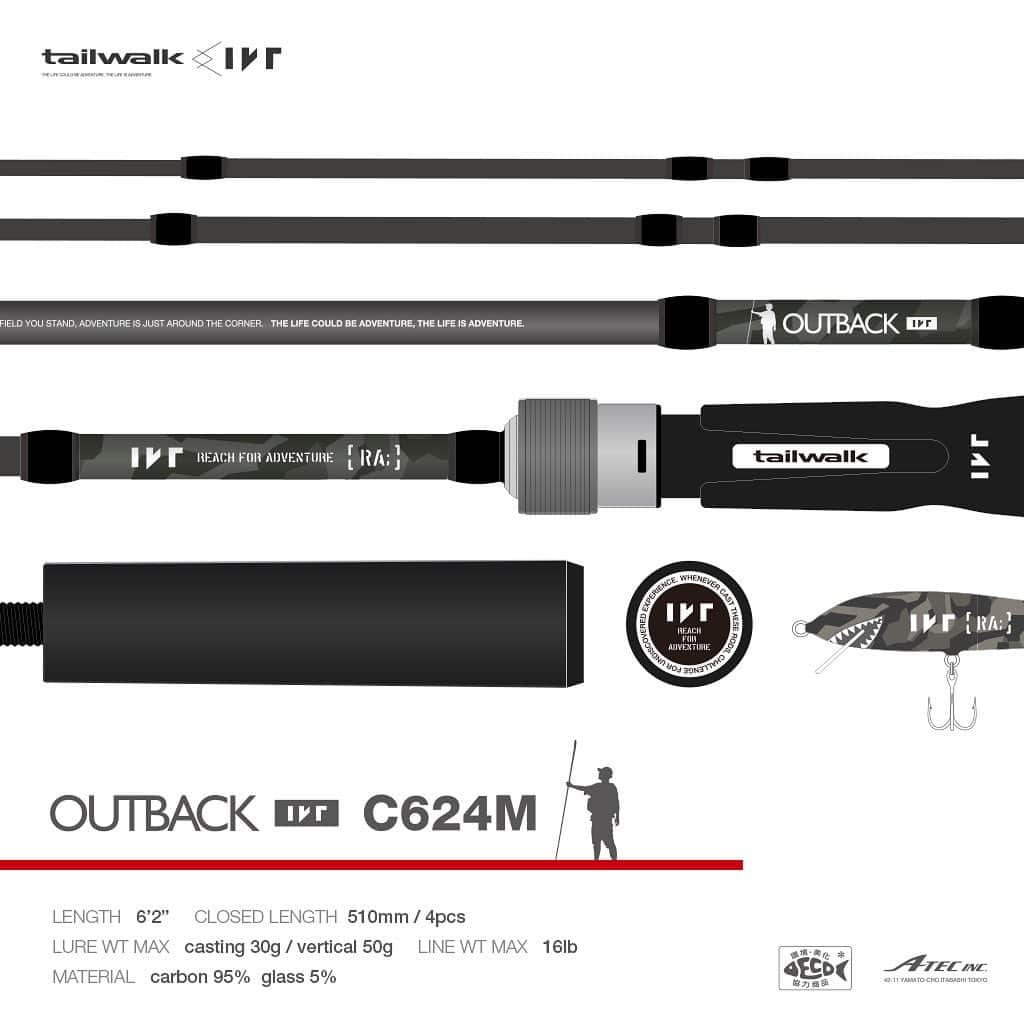 IKEさんのインスタグラム写真 - (IKEInstagram)「OUTBACK C624M for IKE  IKE長年愛用の OUTBACK NC624M ベイトロッドを, コラボレーションモデルとしてリリース. 機動力優先の4ピース仕様に, グリップ＆ブランクデザインも特別仕様としてバージョンアップ.  さらに, 天然素材ハードウッドのメタルカモフラージュルアーがセットになった, コラボレーション記念パッケージ. IKE 005 [ RA; ] のコンセプトカラーとなったカモフラージュパターンを施した, IKE本人プロデュースのプロダクト.  ご購入頂いた方には、#tailwalk x #IKE オリジナルステッカー & ピンバッジをプレゼント ! 販売については, 全国のテイルウォーク取扱釣具店にお問い合わせください. 数量限定販売のプロダクトとなります!  #ikeproject #ike_project #tailwalk #ra #reachforadventure @tailwalk_japan @i_k_e_spyair @woodream_japan @ichikawafishing」9月3日 14時43分 - ike1984official