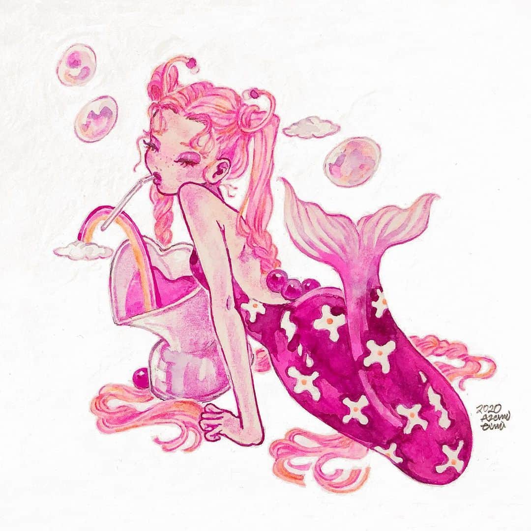 eimiのインスタグラム：「#eimicroquis #eimi #AzamiEimi #illustration #drawing #イラストレーション #girlsillustration #pink #artwork #pencildrawing #mermaid」