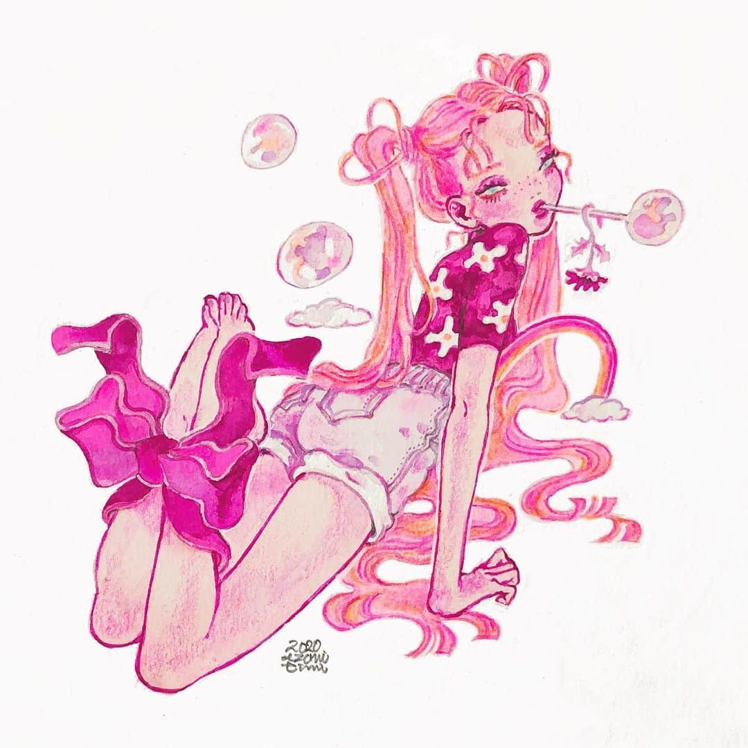 eimiのインスタグラム：「#eimicroquis #eimi #AzamiEimi #illustration #drawing #イラストレーション #girlsillustration #pink #artwork #pencildrawing」