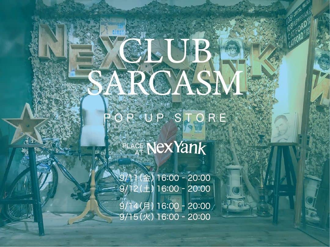 幸野志有人さんのインスタグラム写真 - (幸野志有人Instagram)「愛する長崎でPOP UPをやらせてもらうことになりました。 CLUB SARCASMができる前に作ってた写真2枚目のフーディ等が並びます。 こんな時期だから僕自身が長崎に行くことはできないけど、是非足を運んで実際に手に取って見てもらえると嬉しいです！ また台風が来てるみたいなので、十分に気をつけてください！  "CLUB SARCASM" 下記期間、@nexyank にてPOP UP STOREを開催します。  開催期間はNexYank店頭にて、CLUB SARCASM始動前にテスト生産していたWhy Always Me？刺繍フーディ等も並びます。 テスト生産のアイテムには現行のCLUB SARCASM製品とは異なるネームタグが取り付けられておりますので、この機会に是非お手に取って見られてください。  9/11(金)16:00-20:00 9/12(土)16:00-20:00 9/14(月)16:00-20:00 9/15(火)16:00-20:00  尚、アイテムをお買い上げ頂いたお客様にはオリジナルステッカー、NexYankオリジナルコーヒーを一杯お付けします。  短い期間ですが、皆様のお越しをお待ちしております。  ※ご来店の際にはマスクの着用、手指の消毒にご協力ください。  #ClubSarcasm #WhyAlways Me #NexYank #hoodiemurah」9月3日 17時59分 - shoot_kohno