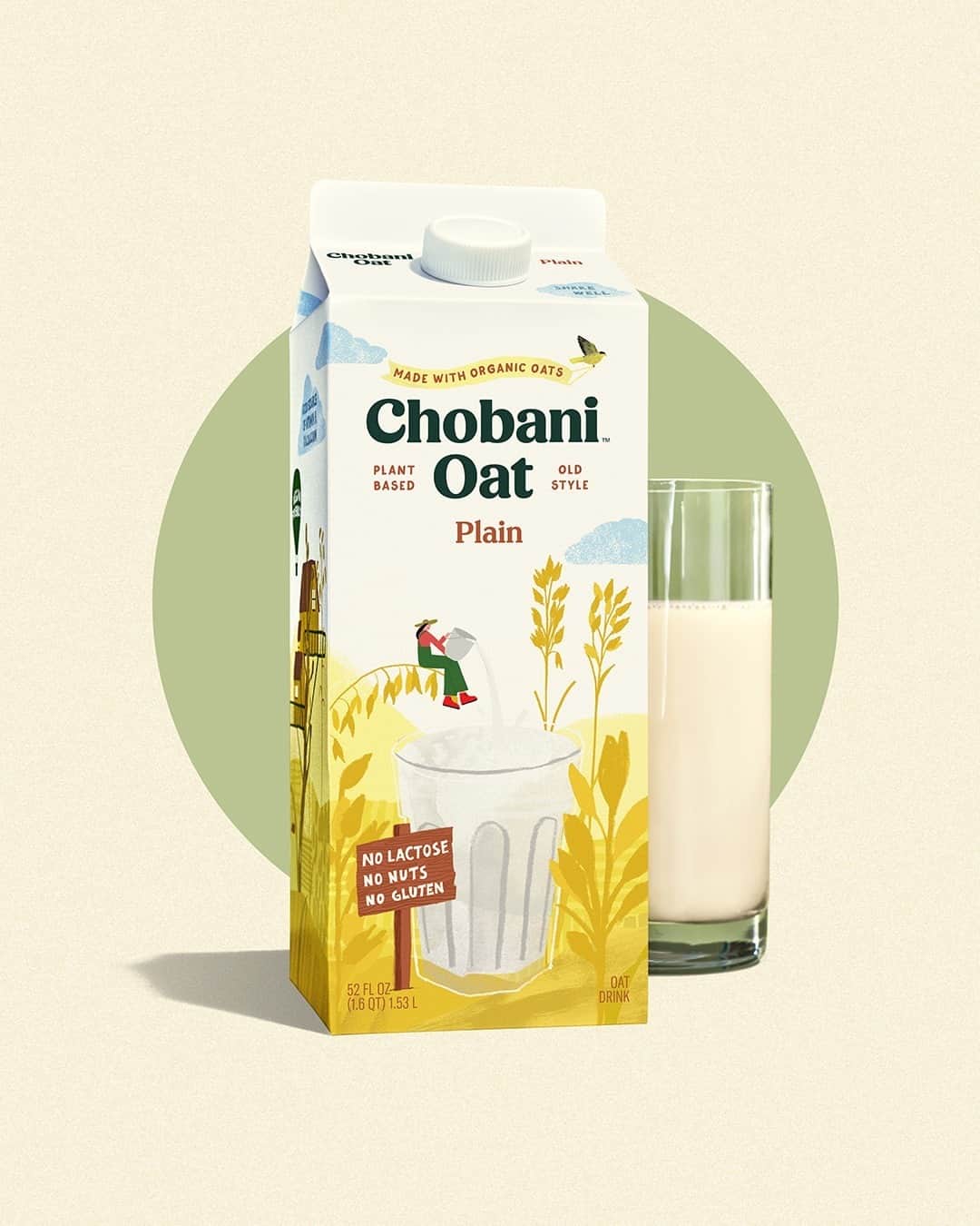 Chobaniのインスタグラム：「Creamy with a conscience. Chobani Oat is made with sustainably sourced organic oats, grown with care, dried by sun ☀️ and air. It's a non-dairy option even milk-lovers love🥛. Tag a friend who should try it.」
