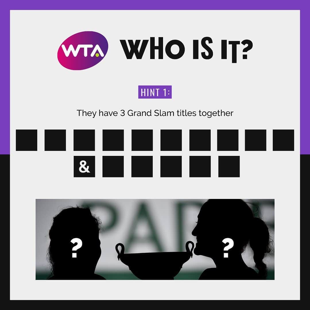 WTA（女子テニス協会）さんのインスタグラム写真 - (WTA（女子テニス協会）Instagram)「Can you guess the doubles pair? 🧐  Swipe for hint 2 & the answer 👉」9月4日 0時43分 - wta