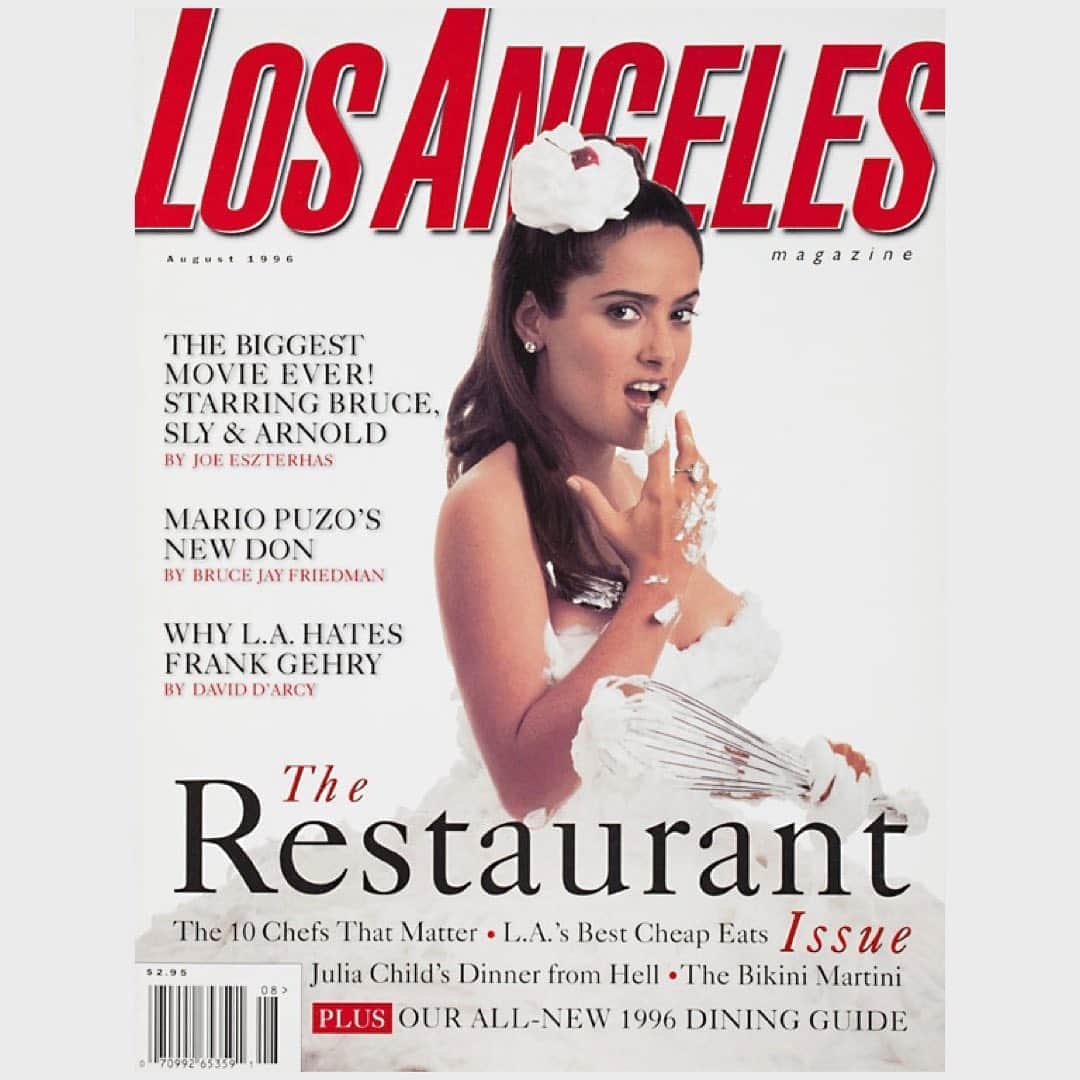 サルマ・ハエックさんのインスタグラム写真 - (サルマ・ハエックInstagram)「#tbt En agosto de 1996 salí en la portada de la revista Los Ángeles. Estaban rindiendo un homenaje al álbum de Herb Alpert’s Tijuana Brass "Whipped Cream & Other Delights" para un numero dedicado a los restaurantes, así que me vistieron con crema batida e incluso me pusieron una cereza en la cabeza.  Lástima que ni siquiera mencionaron mi nombre en la portada…」9月4日 1時52分 - salmahayek
