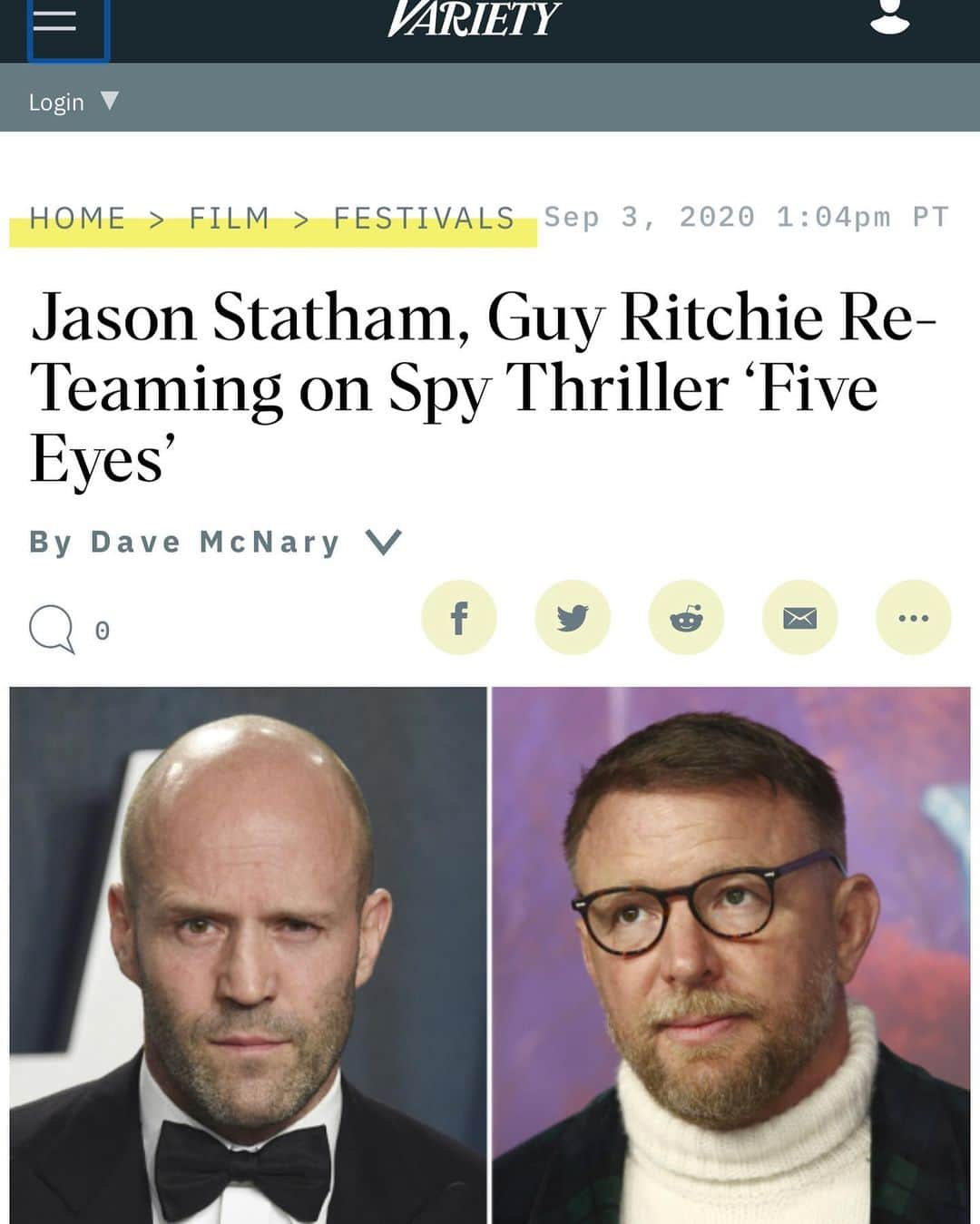 ガイ・リッチーのインスタグラム：「I waited 15 years to get back together, now I can’t get rid of him. #WrathOfMan in the can, #FiveEyes is a new surprise. @jasonstatham」