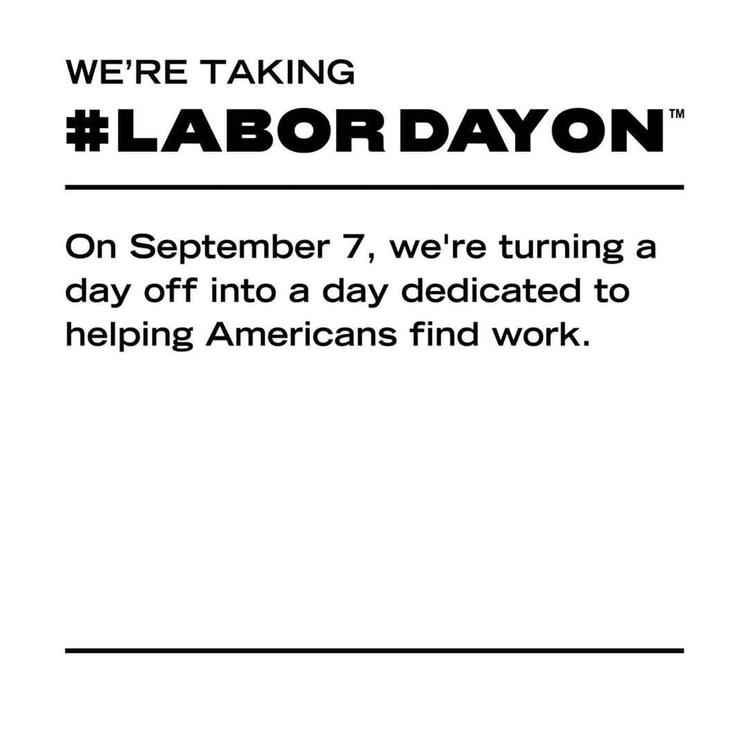 ジョンソンヴィルのインスタグラム：「Over 25 million Americans will be unemployed this Labor Day, so we’re not taking a day off. We’re taking #LaborDayOn to help Americans find work. Follow the hashtag to be connected with a job that’s right for you.」