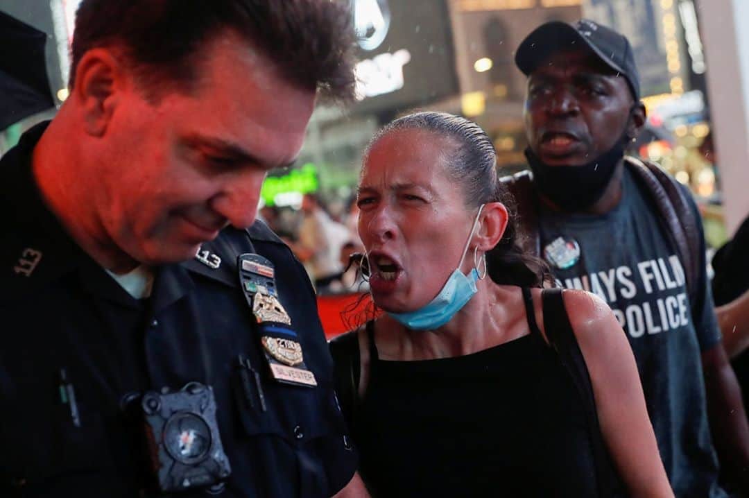 NBC Newsさんのインスタグラム写真 - (NBC NewsInstagram)「A demonstrator argues with a police officer during a protest in Times Square, following the death of Daniel Prude, a Black man who was restrained by police with handcuffs and "spit hood," and died days following the incident.⁠ .⁠ 📷 Shannon Stapleton/@reuters」9月4日 11時05分 - nbcnews