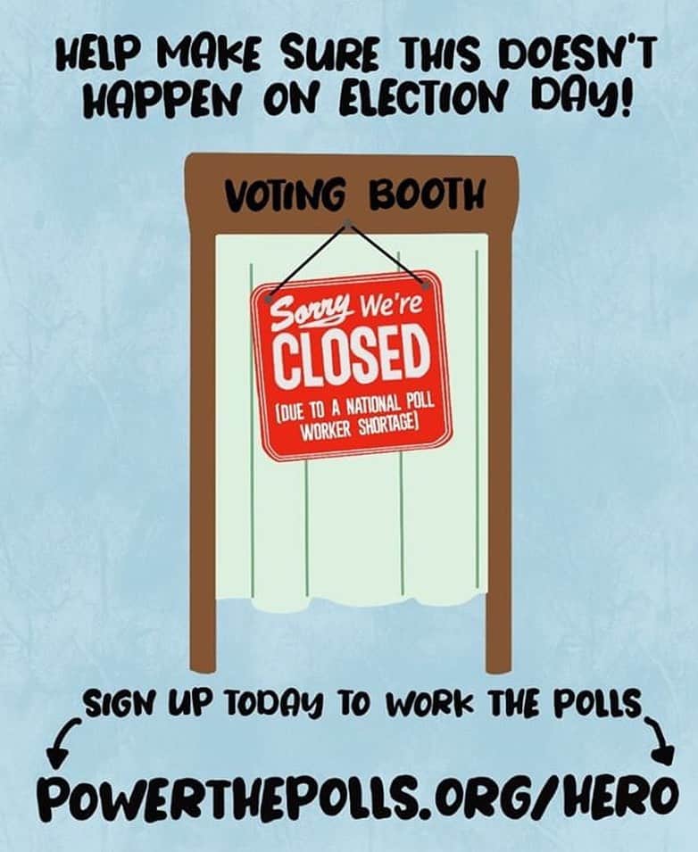 ガブリエル・マクトのインスタグラム：「Don't let your local polling place close! If you're over 16, sign up TODAY to be a poll worker at powerthepolls.org/hero & share!  You not only get paid for your heroic work, but you'll help end the national poll worker shortage we're facing in 2020. Everyone gets free PPE too.  If we don't recruit more people, many polling locations will close! Please help reach our goal of signing up 250,000 poll workers. You'll be a hero in your community by protecting the right to vote for your neighbors. Join the movement and be a #pollhero today!」