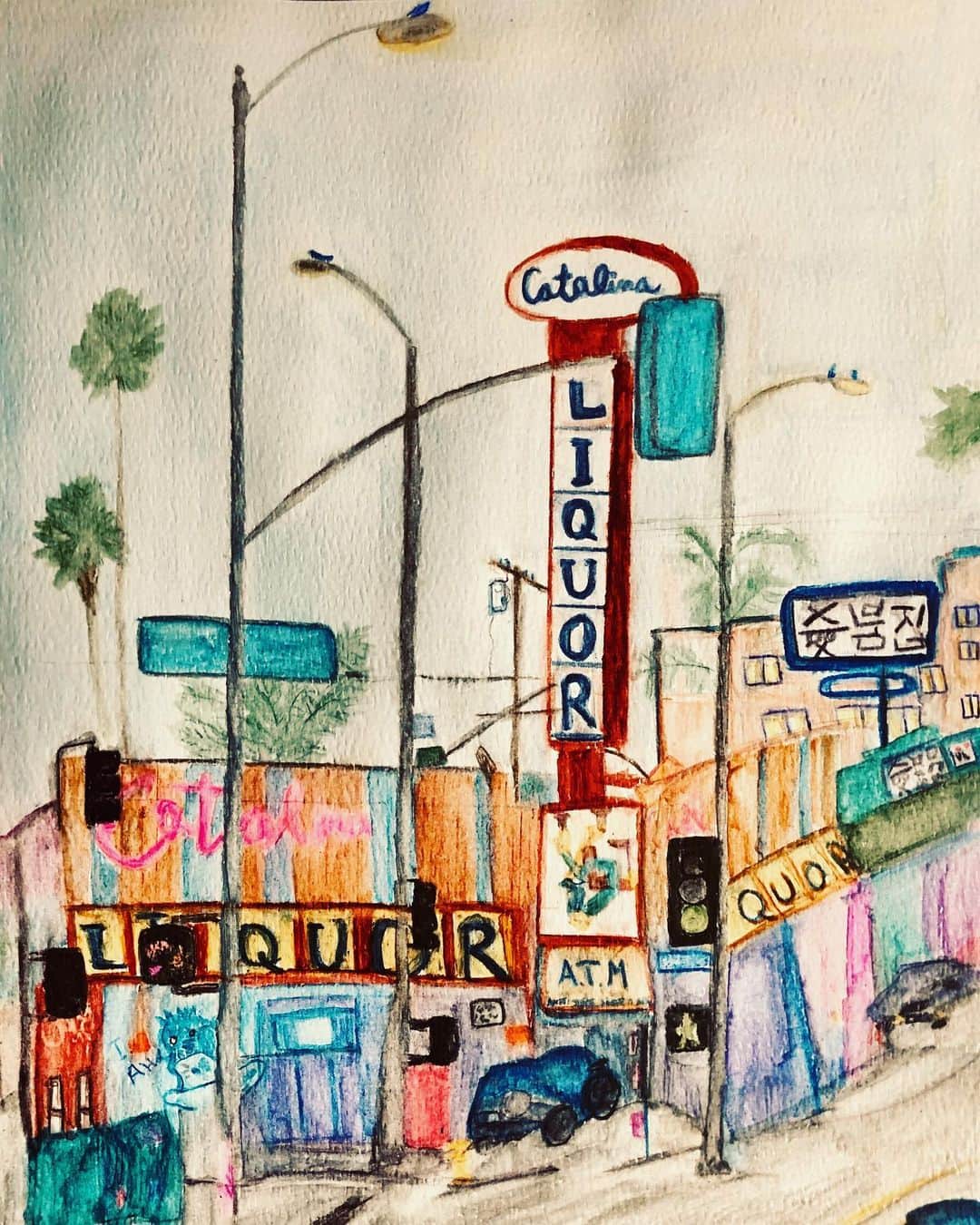 リンジー・クラフトのインスタグラム：「“this ones called liquor just cause.” #thisonescalled  #watercolorpencils @society6 thanks for listening. 🎨」