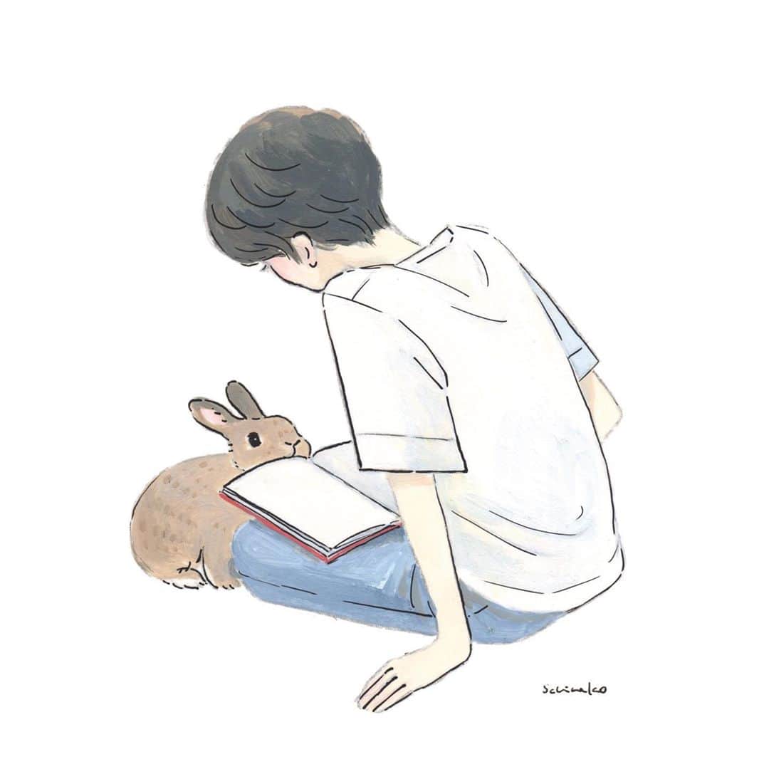 森山標子(しなこ)/Schinakoさんのインスタグラム写真 - (森山標子(しなこ)/SchinakoInstagram)「Bunny attracts human's attention. She is feeling happy. かまってほしいうさぎさんと、ちょっと期待しちゃう飼い主さん * #illustration#art#drawing#design#acrylicpaint#アクリル絵の具#rabbit#bunny#うさぎ」9月4日 17時40分 - schinako