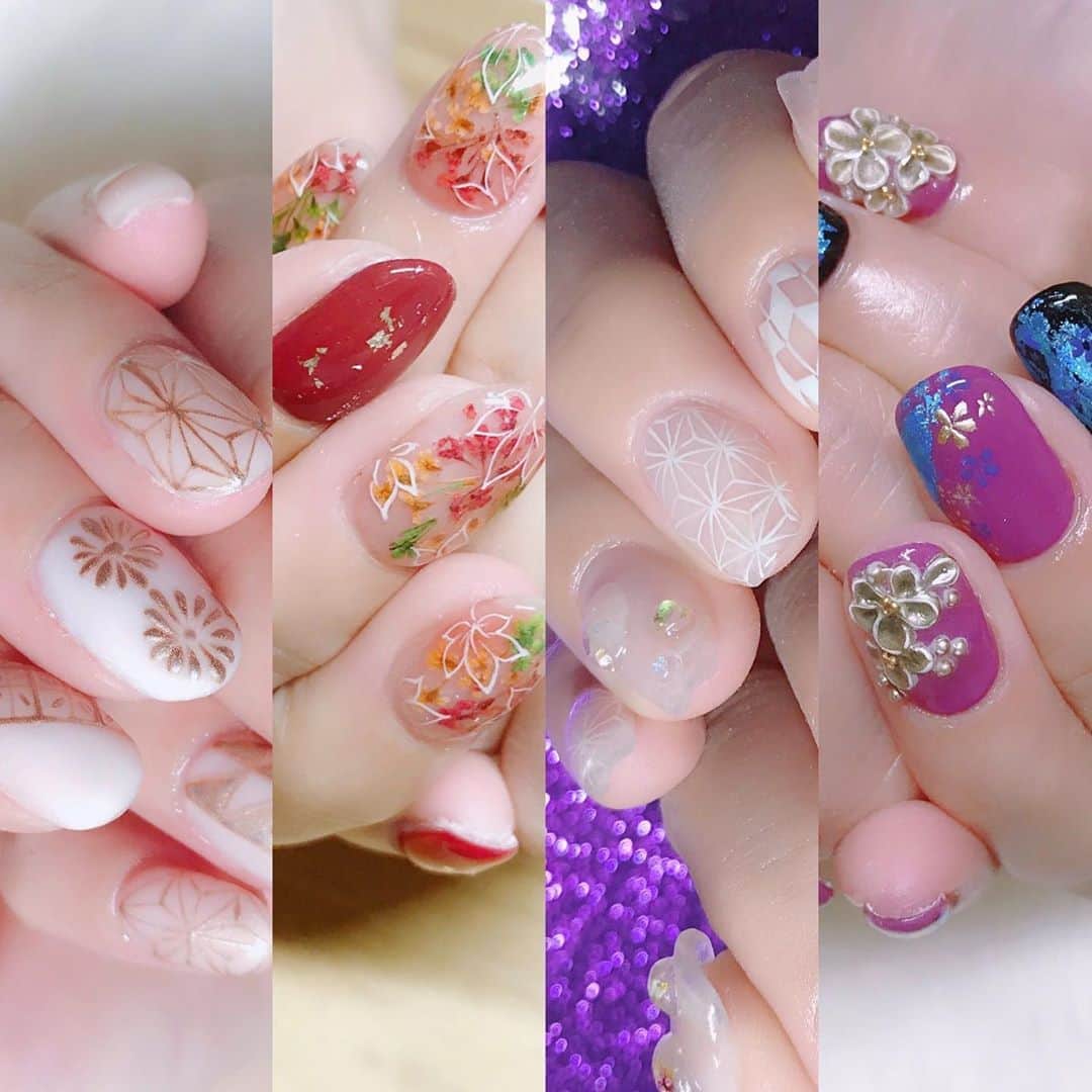 なかやまちえこのインスタグラム：「和柄なネイル🍁⠀ ⠀ #nail #nails #nailart #ネイル #美甲 #ネイルアート  #japanesenailart #manucure #japanesenails #manicurist #gelnails #أظافر #네일아트 #미용 #vẽmóng #ngườiđẹp  #เพ้นท์เล็บ #искусствоногтя #artedeuñas #เพ้นท์เล็บเจล #ジェルネイルデザイン #ネイルデザイン #senikuku #nagelkunst #和ネイル #和柄ネイル」