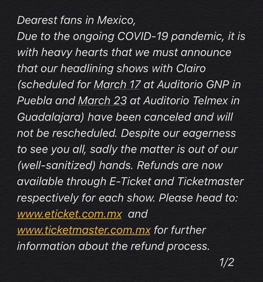 MGMTのインスタグラム：「A note for our fans in Mexico」