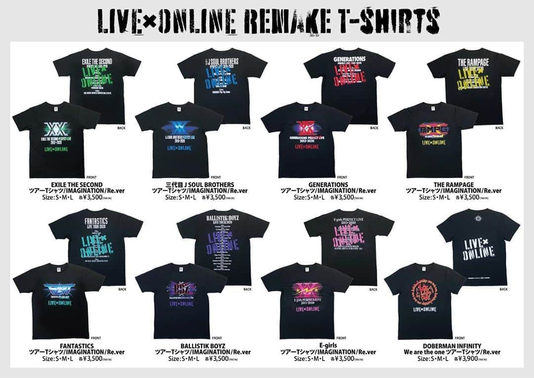 E-girlsさんのインスタグラム写真 - (E-girlsInstagram)「⚡️🤩⚡️﻿ ﻿ 『LIVE×ONLINE IMAGINATION』﻿ リメイクツアーTシャツ発売決定‼️﻿ ﻿ 『LIVE×ONLINE IMAGINATION』の開催が決定し、﻿ 特別にリメイクバージョンのツアーTシャツを発売🙌﻿ ﻿ ぜひおうちで着て﻿ 『LIVE×ONLINE IMAGINATION』を楽しんでください✨﻿ ﻿E-girlsのLIVE×ONLINEは9/25(金)20:00〜‼️  【発売日】﻿ 9/9(水)正午より販売スタート！﻿ ﻿ 詳しくはこちらからご覧ください💁🏻‍♀️﻿ https://www.exiletribestation.jp/products/list.php?mode=search&transactionid=&name=Re.ver﻿ ﻿ #E_girls﻿ #LIVEONLINE  @sayaka_happiness_official  @kaede__happiness__official  @fujii.karen____official  @yurino_happiness  @annastagram.official  @reina.washio.official  @nozomibando_official  @sato_harumi__official  @anna_ishii_official  @yamaguchi_nonoka_official  @yuzuna__takebe__official  @exiletribestation_official」9月5日 12時08分 - e_girls_official_