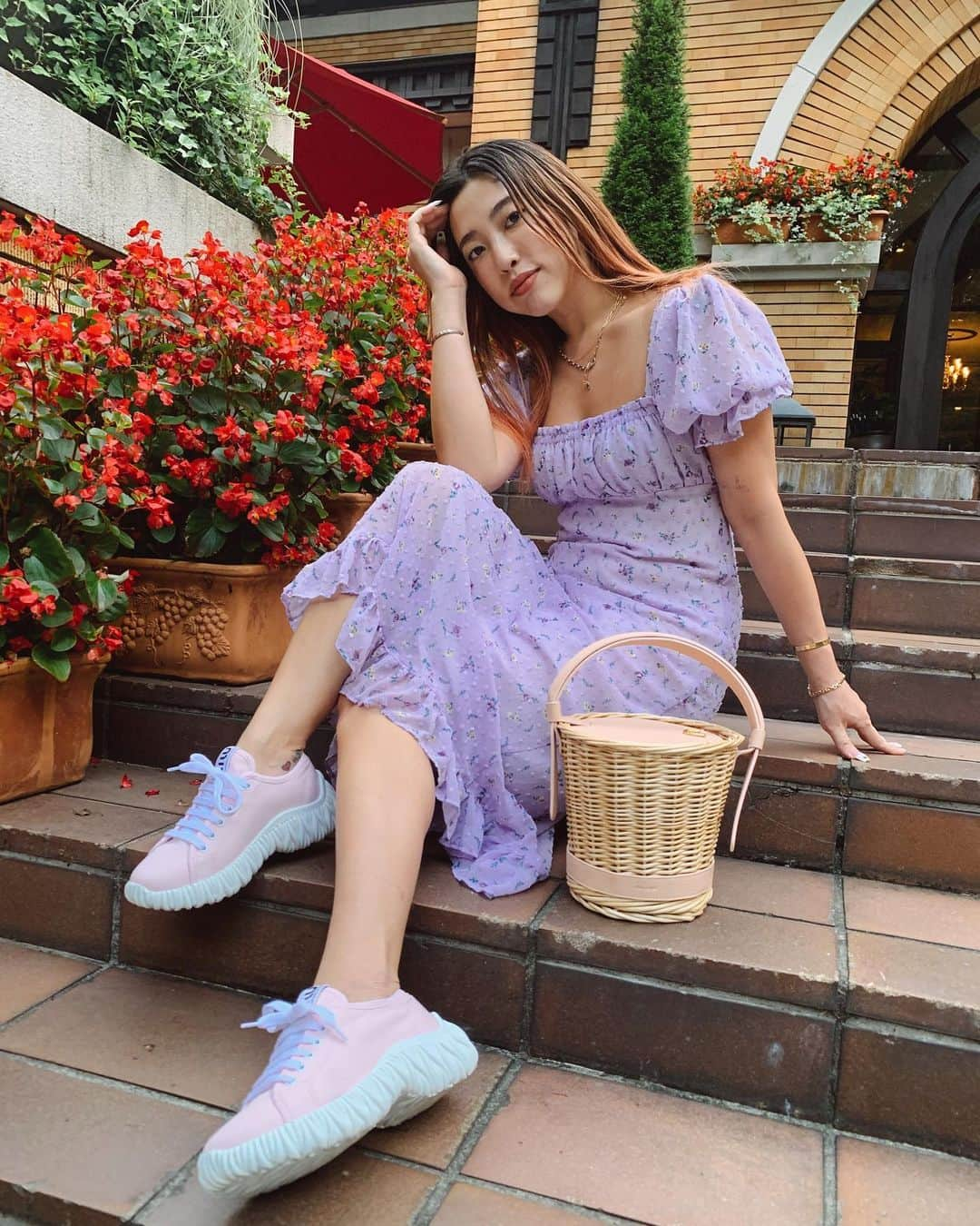 植野有砂さんのインスタグラム写真 - (植野有砂Instagram)「Feeling girly with this outfit 🎀💜💞Tap to see the brands 💗たまにはガーリーな服も🤍 @miumiu の靴を履きたくてコーデ組みました🎀ブランドはタグ見てね✨メイクは車でしたからアイシャドウもなし😂台風9号、10号皆様お気を付けてください😭」9月5日 18時54分 - alisaueno