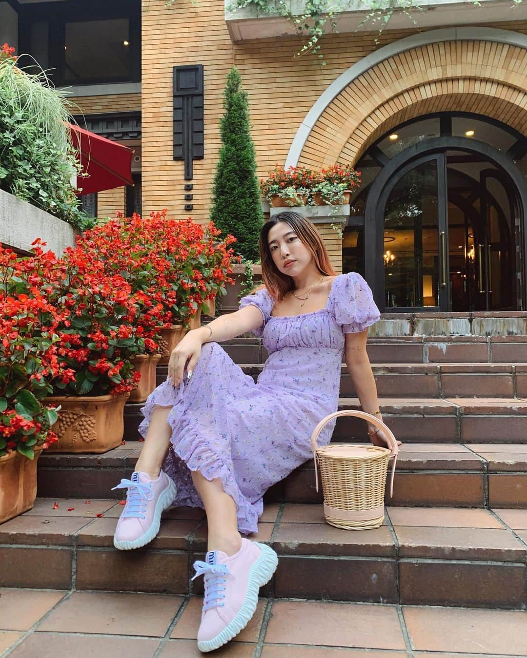 植野有砂さんのインスタグラム写真 - (植野有砂Instagram)「Feeling girly with this outfit 🎀💜💞Tap to see the brands 💗たまにはガーリーな服も🤍 @miumiu の靴を履きたくてコーデ組みました🎀ブランドはタグ見てね✨メイクは車でしたからアイシャドウもなし😂台風9号、10号皆様お気を付けてください😭」9月5日 18時54分 - alisaueno