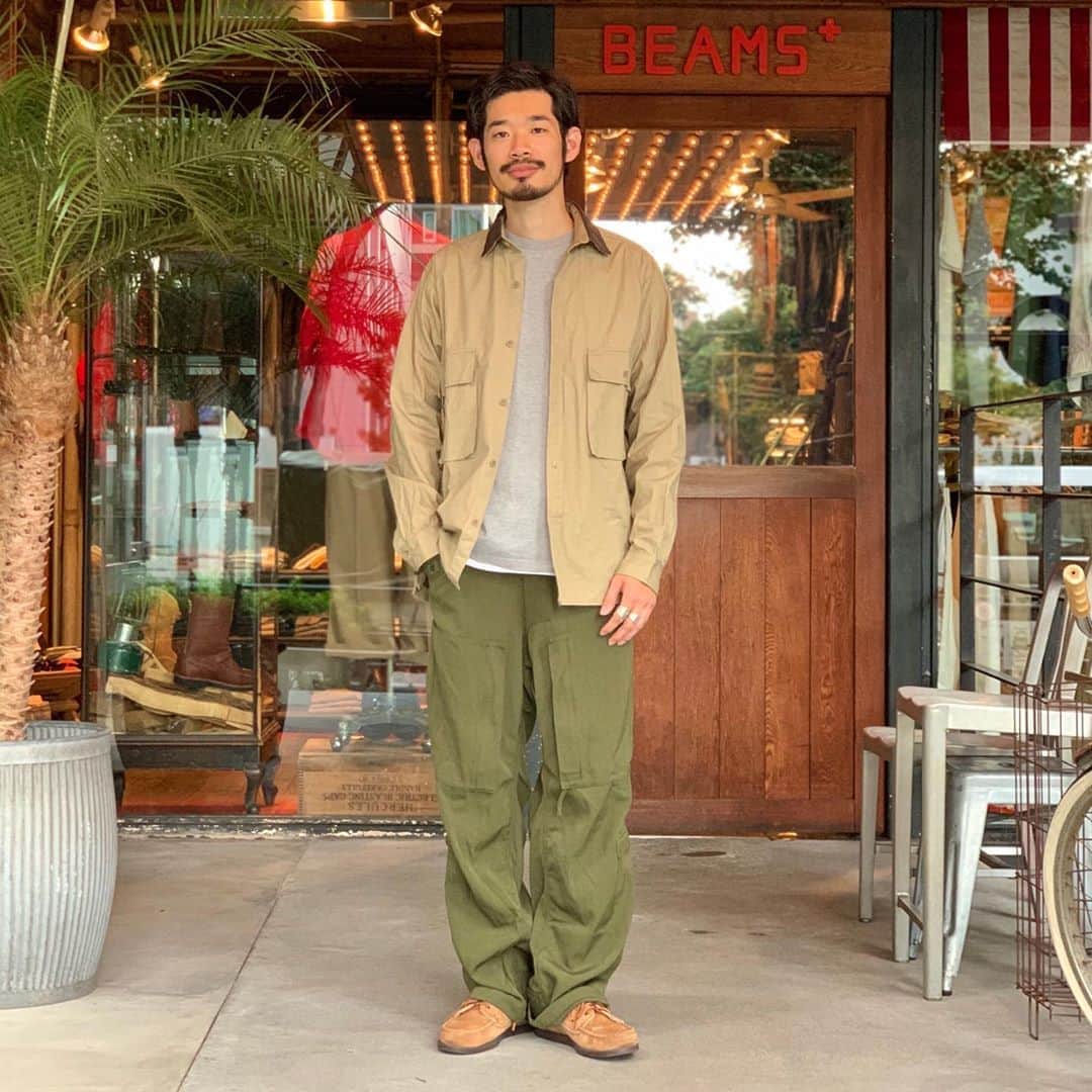 のインスタグラム：「BEAMS PLUS STYLE  #beams #beamsplus #beamsplusharajuku #harajuku #tokyo #mountainresearch #militarypants #rancourt  #mensfashion #mensstyle #menswear #keepfashionalive」