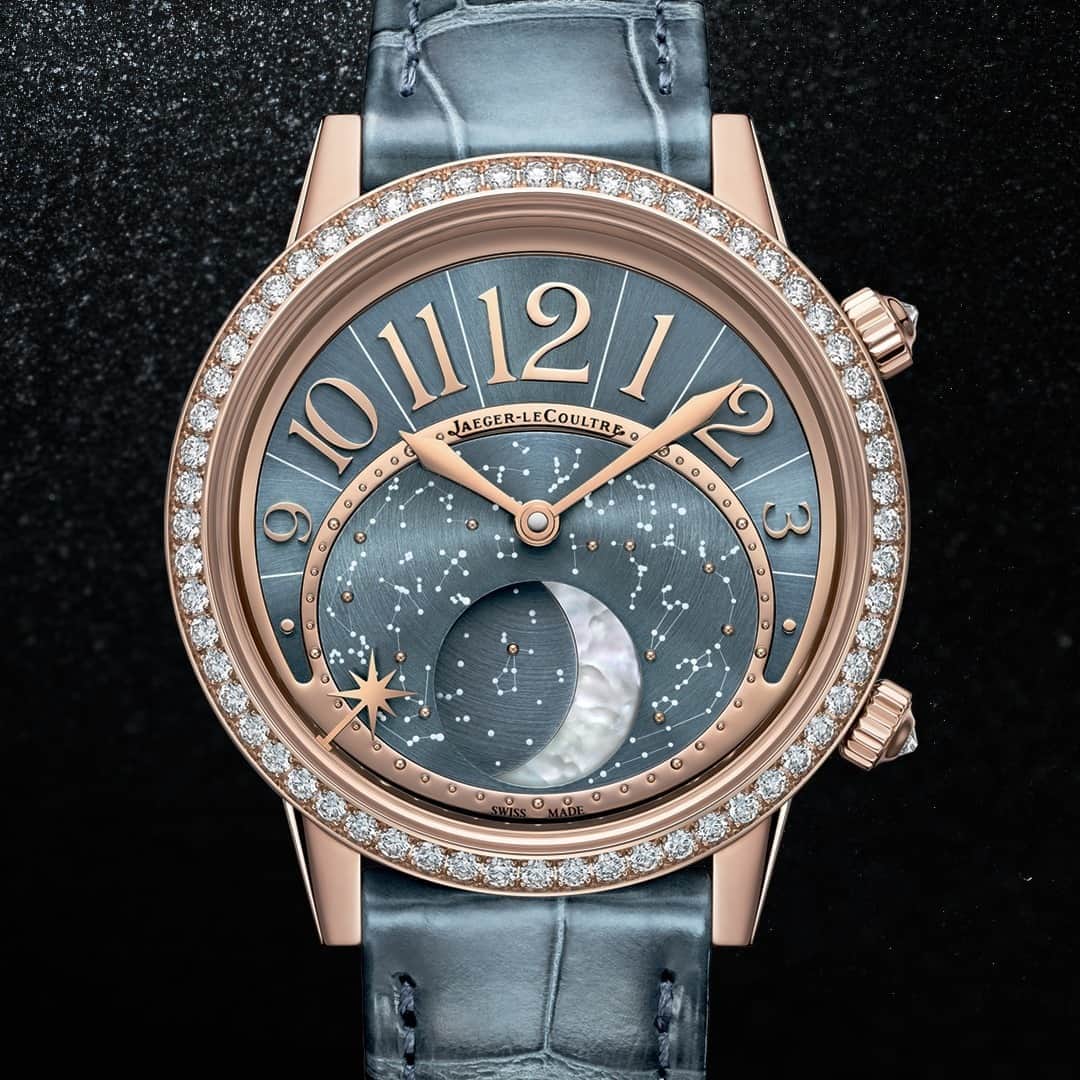 のインスタグラム：「The splendor of a nocturnal ballet.  #RendezVous _ A majestic, mother-of-pearl moon progressing slowly in the middle of the heavenly vault.  _ Rendez-Vous Moon Serenity _ #JaegerLeCoultre #积家 #HomeofFineWatchmaking #RendezVous #Femininity #Style #Jewellery #Style #Diamond #Sky #Moon #SavoirFaire #Design #ValleeDeJoux #Craftsmanship #Watchmaking #SwissWatch」