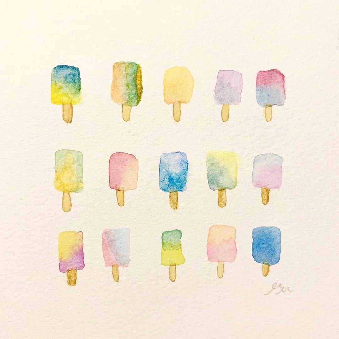 高杉さと美のインスタグラム：「🍨🏝☀️  この夏も色んな気持ちに出会いました。  #feelings #colorful #summer #watercolor #illustrationoftheday  #アイスキャンディー #アカウント名変更しました」