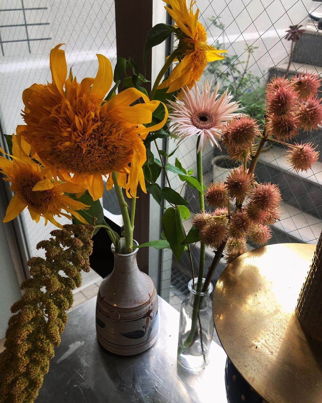 芽朗さんのインスタグラム写真 - (芽朗Instagram)「夏と秋が混じった今の季節を表したような。  今日、お花屋さんの前を通って買おうか迷ったお花をマイラブのかわいこちゃんがお土産にアトリエに持ってきてくれて運命を感じた。(し、ときめいた🥺).  いつも有難う、お花かわいいねぇ。  #dsfloral #flowerstagram」9月5日 22時09分 - mellowfukushima