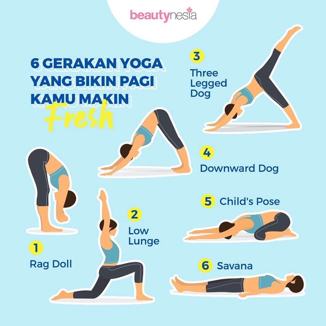 のインスタグラム：「Happy Sunday Beautynesian! Sudah olahraga belum hari ini ? Olahraga pagi penting lho untuk melancarkan proses metabolisme dan membuat pikiran jadi lebih tenang. Gak perlu lama lama, yuk sisihkan waktu 15 menit kamu untuk lakukan gerakan yoga ini.⁣ ⁣ Let's try out the yoga pose!⁣ ⁣ #BeautynesiaID #Yoga #Morningyoga #homeworkout #workout # yogapose」