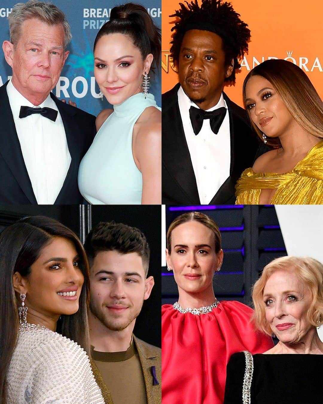 Just Jaredさんのインスタグラム写真 - (Just JaredInstagram)「Some of our favorite couples in Hollywood all have large age differences. Tap this photo at the LINK IN BIO to see 35 more celeb couples who have big gaps in their ages.  #DavidFoster #KatharineMcPhee #JayZ #Beyonce #PriyankaChopra #NickJonas #SarahPaulson #HollandTaylor Photos: Getty」9月6日 5時38分 - justjared