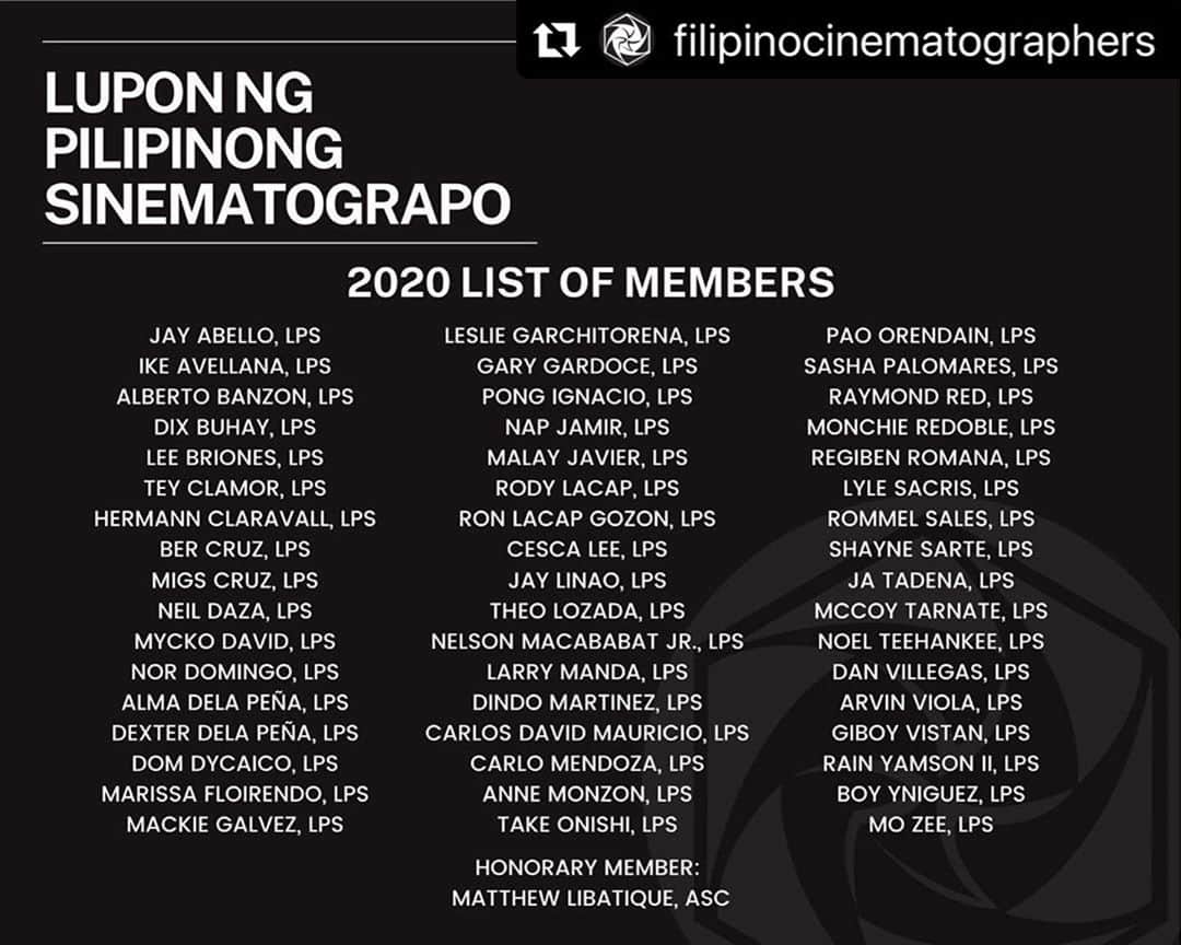 マシュー・リバティークのインスタグラム：「Proud to be among my fellow Filipino cinematographers. Salamat!  #Repost @filipinocinematographers with @make_repost ・・・ Our society is growing! Here are the Filipino cinematographers who are members of LPS!   #LuponNgPilipinongSinematograpo #LPS #filipinocinematographers」