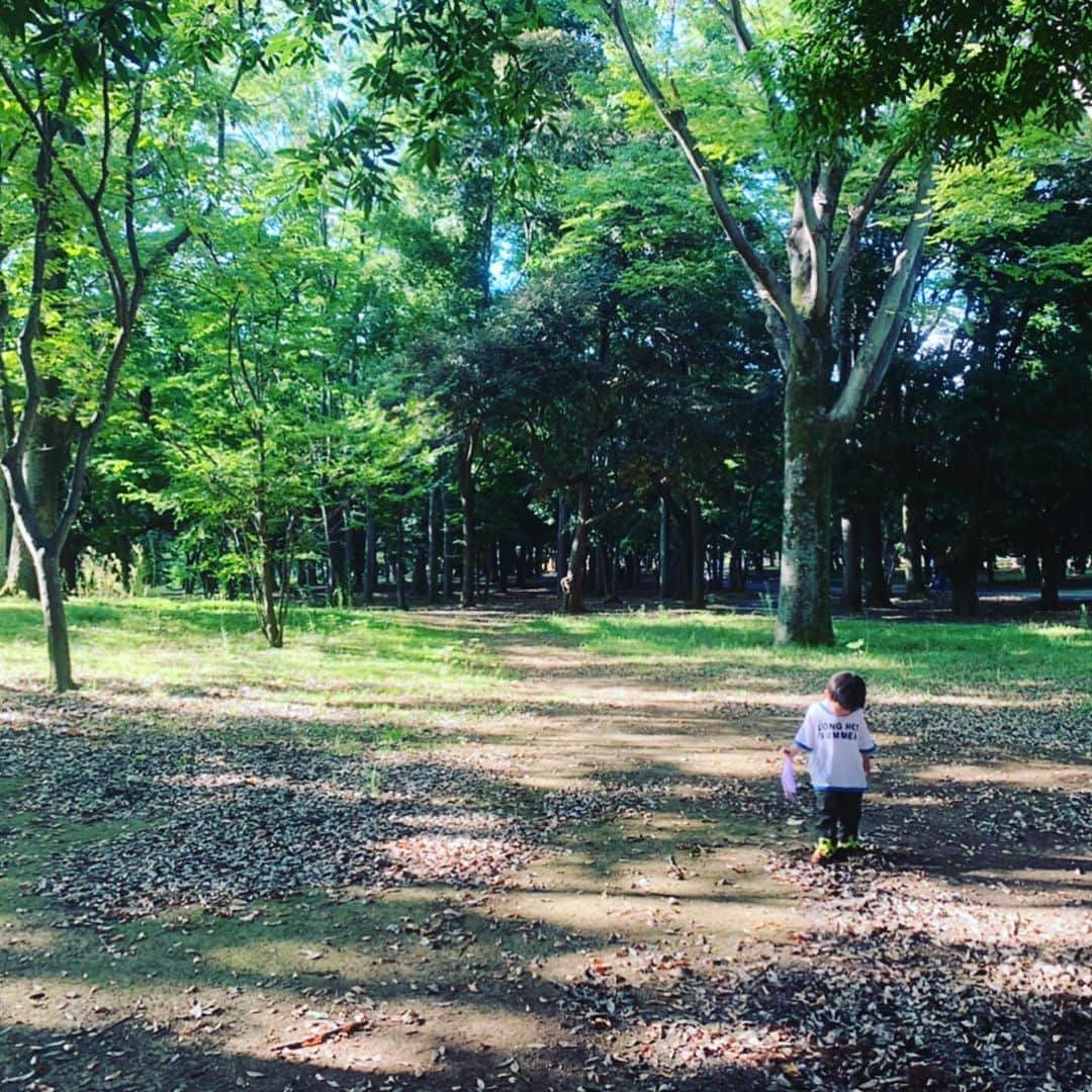 のインスタグラム：「先週お友達と行った公園✨ 可愛いワンちゃんに会えたり🐶 どんぐり、草むしり、シャボン玉したりしました。 ママが捕まえたひぐらし？息子引いてました。笑 ママやめてよーだって😭 何がどうなったのか分からないけど、目撃したお姉ちゃん曰くこけたらしい。。顔にそんなに土がつくって、どんな転け方したんだろう？笑 自然の美味しい空気吸いたいな🌈」