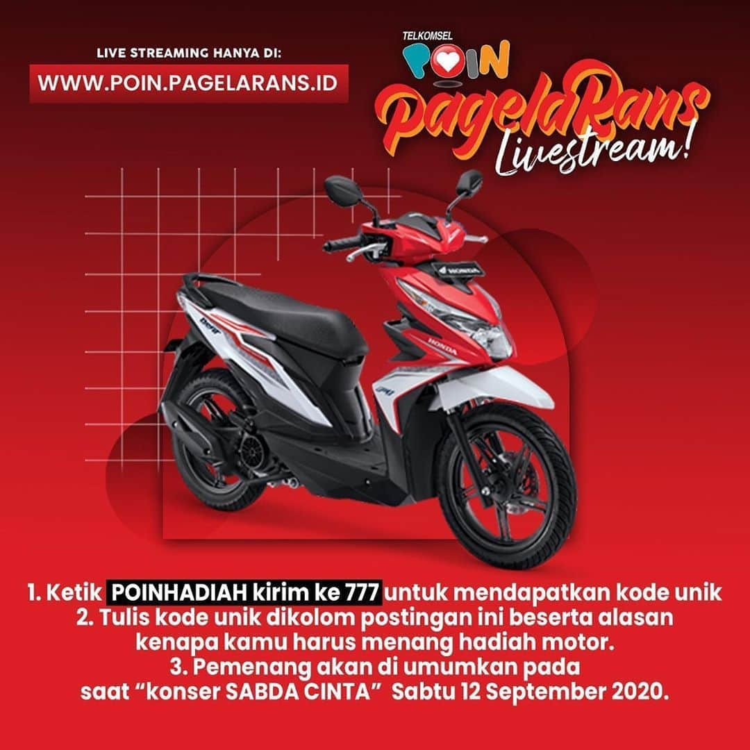 Raffi Ahmadさんのインスタグラム写真 - (Raffi AhmadInstagram)「Hai guys, udah pada tukerin poin Telkomsel nya belum ? Kalo belum, yuk sekarang tuker 1 poin Telkomsel kamu buat dapetin tiket nonton konser Sabda Cinta. Ketik POINKONSER kirim ke 777. Karena 6 hari lagi konser Sabda Cinta siap menghibur kamu dengan penampilan spesial dari : @Jud1ka @ari_lasso feat. @andra_photo @luthfiaulia @hanggini @marshaz Dan @raffinagita1717 . Tukerin juga 1 poin Telkomsel kamu buat dapetin Hadiah motor !! Ketik POINHADIAH kirim ke 777. Jangan lupa ajak temen,keluarga,dan saudara kamu buat tukerin Poin Telkomsel nya!! Siapa tau kamu atau keluarga kamu yang bisa dapetin motornya!!!  Tukerin Poin Telkomsel kamu sekarang yaaa!!!」9月6日 19時53分 - raffinagita1717