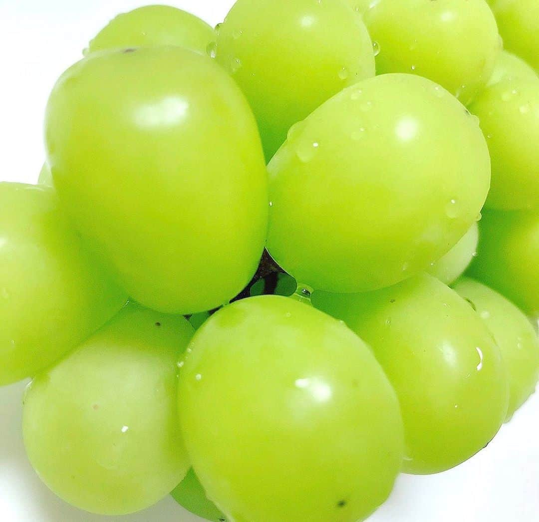 栗田萌のインスタグラム：「どあーーっぷ🍇🍇🍏🍐🍈 大きな実を選んで、お口いっぱい頬張って食べちゃう💕笑  あぁ幸せ〜🥰 #シャインマスカット」