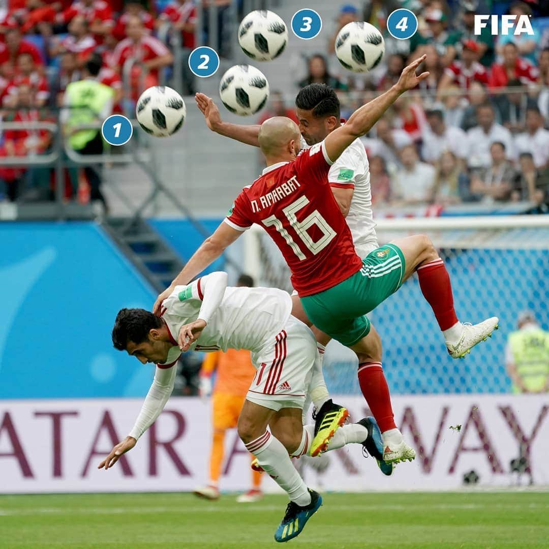 FIFAワールドカップさんのインスタグラム写真 - (FIFAワールドカップInstagram)「Spot the ball! ⚽❓⁣ ⁣ Air clash at #Russia2018!⁣ ⁣ #WorldCup  #SpotTheBall #Morocco #Iran #SundayFootball #FootballSunday #TeamMelli #AtlasLions」9月7日 4時07分 - fifaworldcup