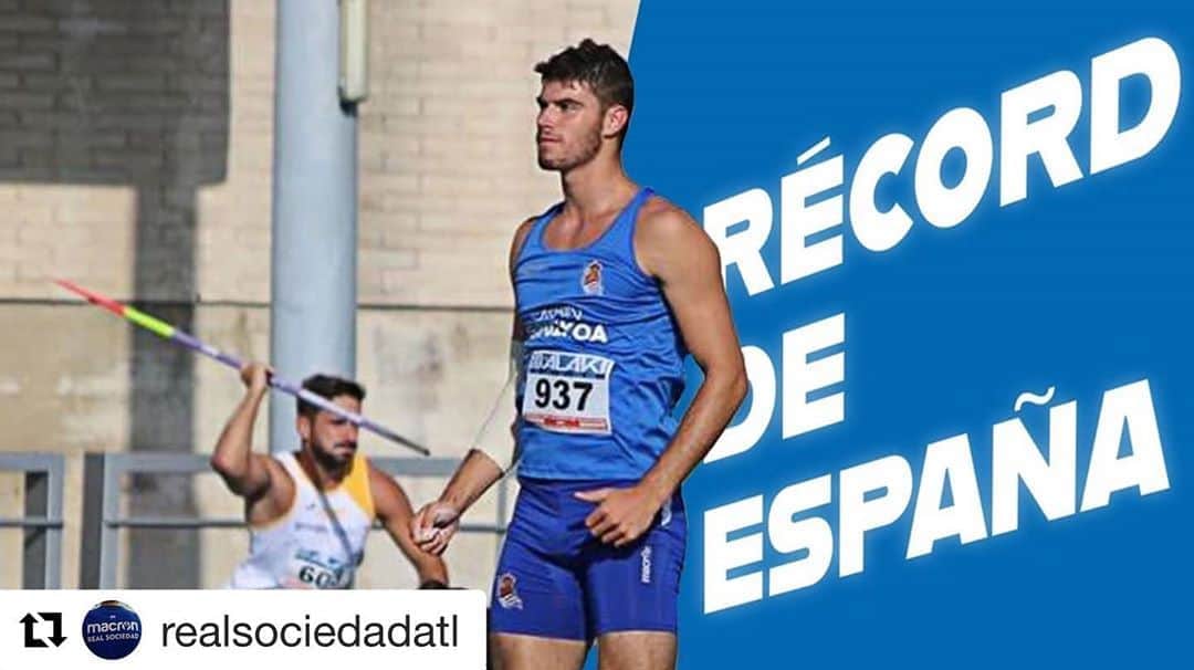レアル・ソシエダさんのインスタグラム写真 - (レアル・ソシエダInstagram)「#Repost @realsociedadatl  👏 84,10 metros.  🔵⚪ Récord de España de Odei Jainaga.  🙌 Zoragarria!  #RealSociedadAtletismo #RealSociedad #Atletismo #RS」9月7日 4時43分 - realsociedad