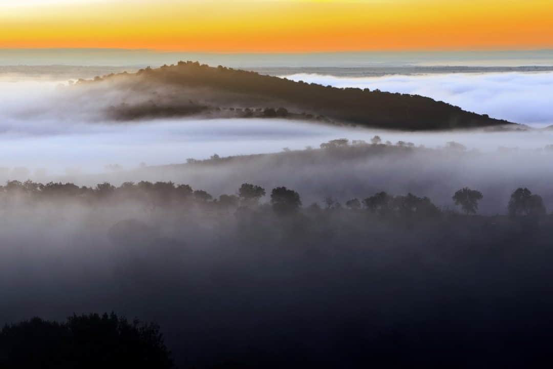 National Geographic Travelさんのインスタグラム写真 - (National Geographic TravelInstagram)「Photo by @babaktafreshi  Moments before sunrise, the morning fog moves in the valley below Monsaraz village in Alentejo, a wine region of Portugal. #alentejo #portugal #life #landscape」9月7日 5時05分 - natgeotravel