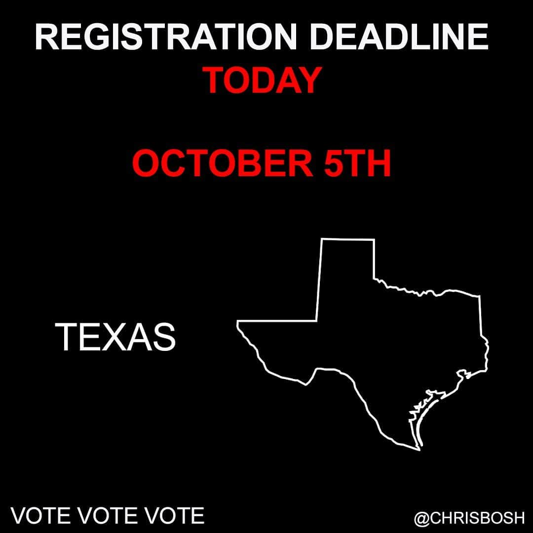 クリス・ボッシュさんのインスタグラム写真 - (クリス・ボッシュInstagram)「VOTER REGISTRATION DEADLINE TODAY FOR:  TEXAS, FLORIDA. MONTANA, OHIO, INDIANA, KENTUCKY, LOUISIANA, MISSISSIPPI, ARIZONA, GEORGIA, HAWAII, TENNESSEE. 🗳   Text VOTER to 26797 to register to vote if your state is listed above and you are unsure if you are registered. It’s simple and important that we all vote in this election. Many states have registration deadlines coming up very soon, so swipe and see when your state’s deadline is. #Vote #VoteReady #IAmAVoter #WhenWeAlllVote」10月6日 2時07分 - chrisbosh