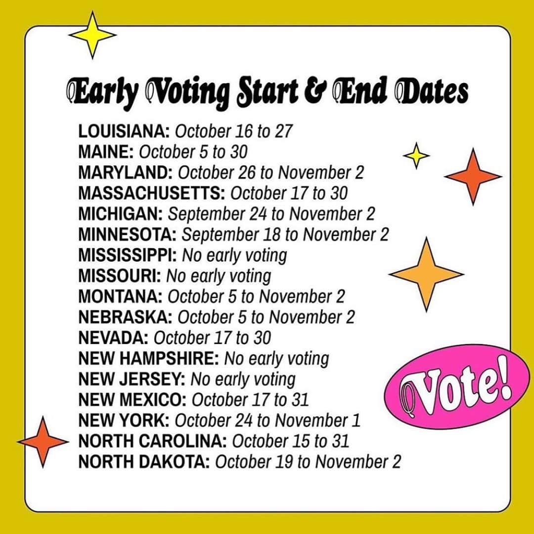 ケンダル・ジェンナーさんのインスタグラム写真 - (ケンダル・ジェンナーInstagram)「did you know that in some states you can early vote??? you don’t have to wait till November 3rd (that’s also my bday and all i want is for you to vote, pleaseeee and thanks) this is the most important election of our lives! early vote if you can!!! i know i’m going to!   borrowed these graphics from @voguemagazine & @heyrooney 🤍」10月6日 2時23分 - kendalljenner